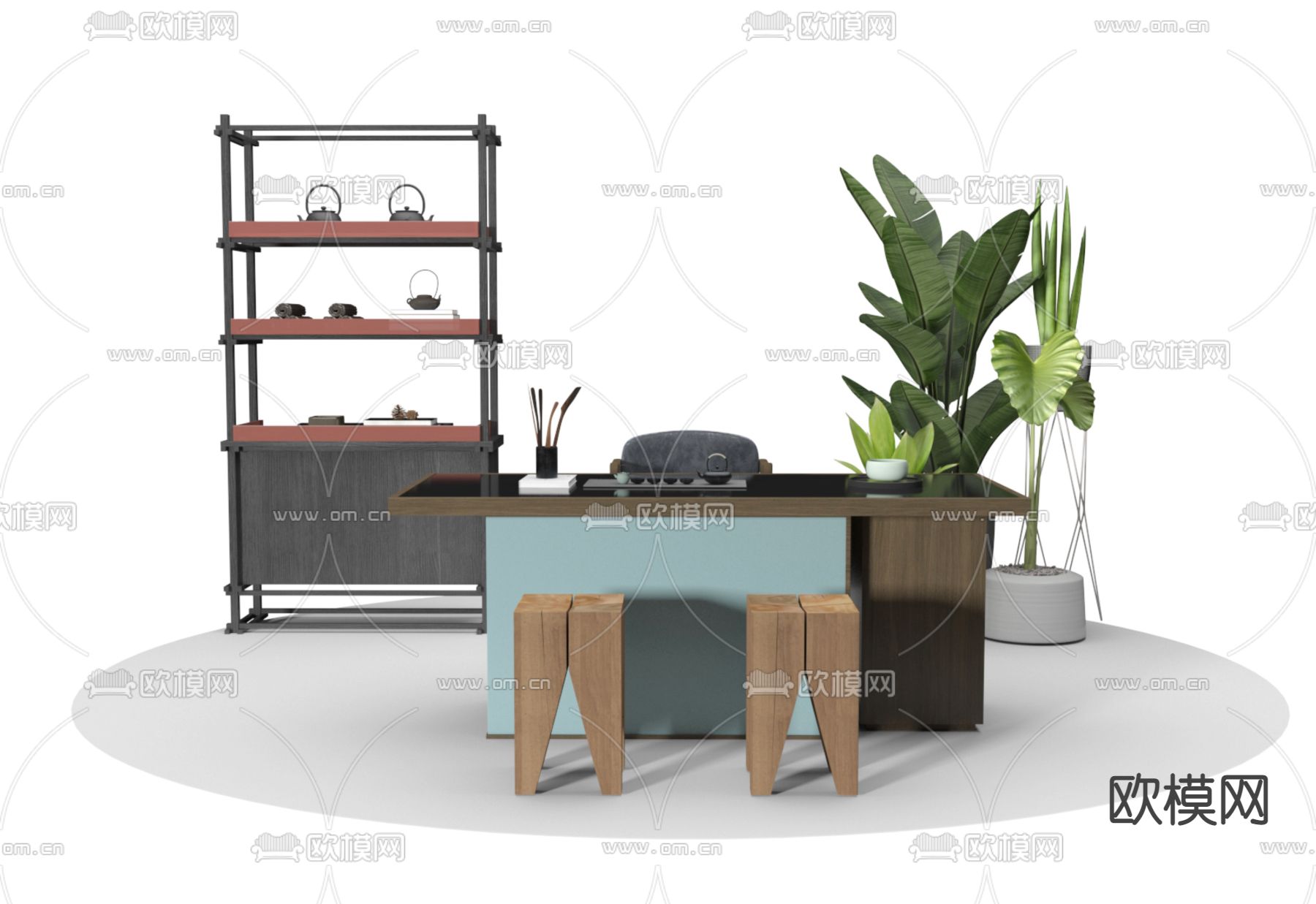 现代茶桌椅 茶台3d模型下载（渲染图2）