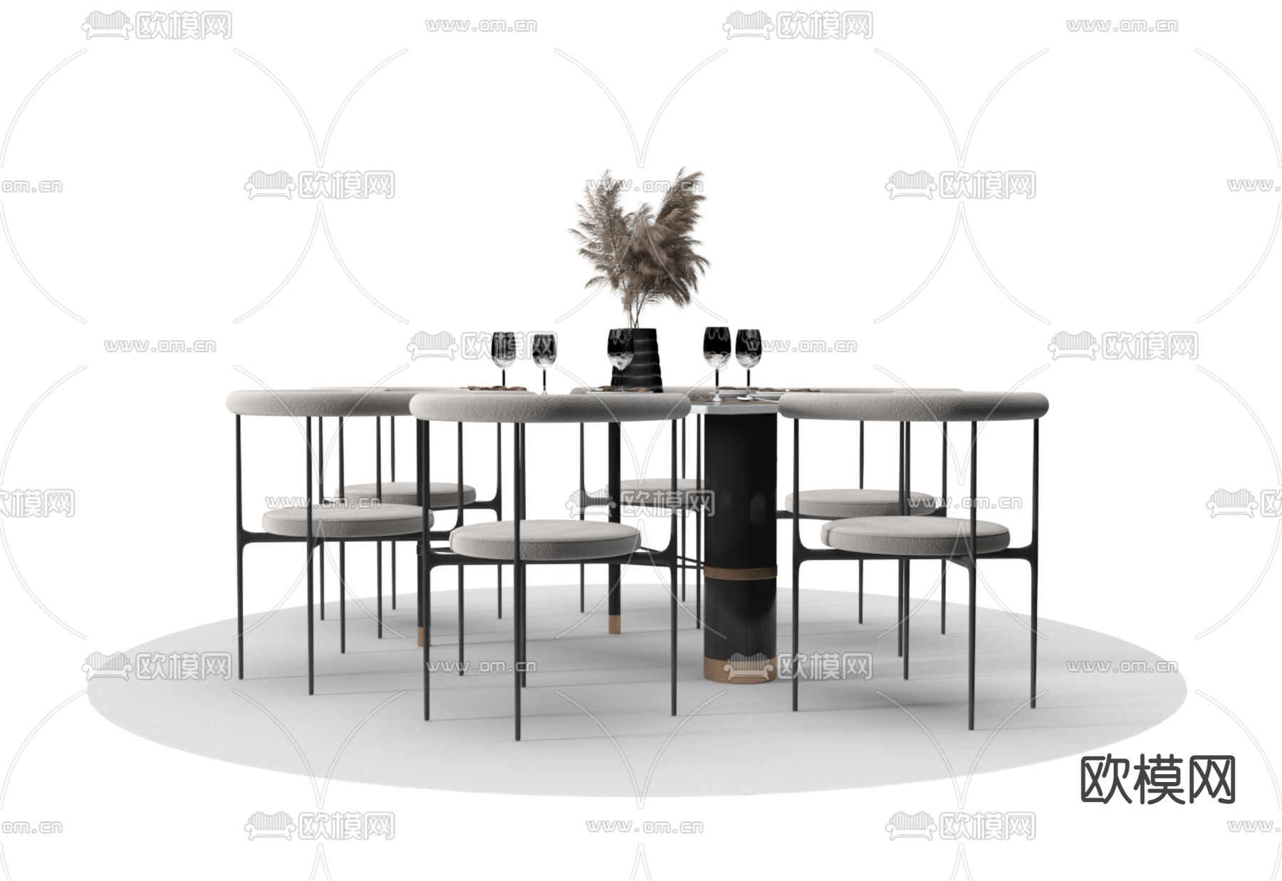 条形餐桌椅3d模型下载（渲染图2）