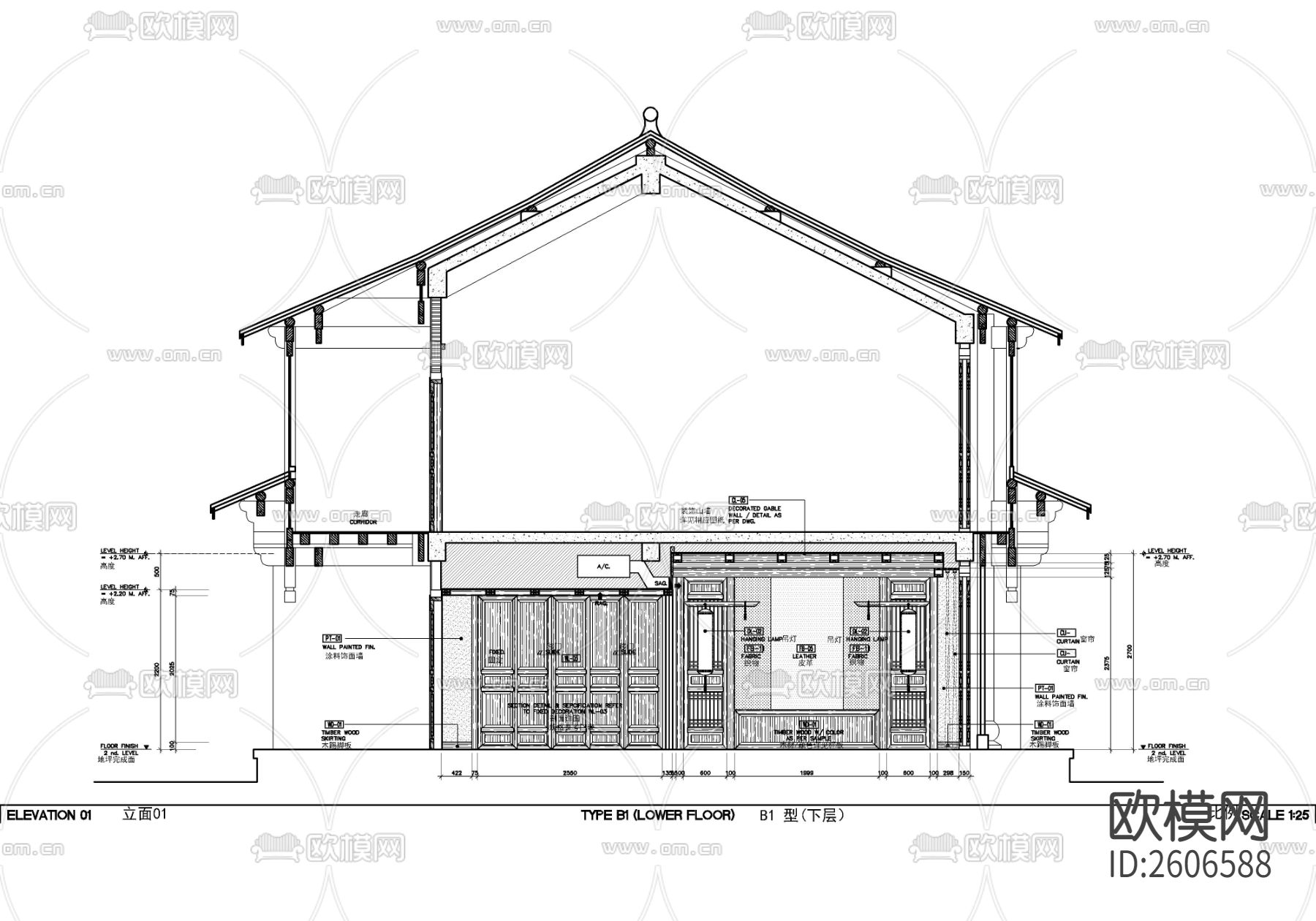 新中式民宿客房样板间cad施工图下载（渲染图7）