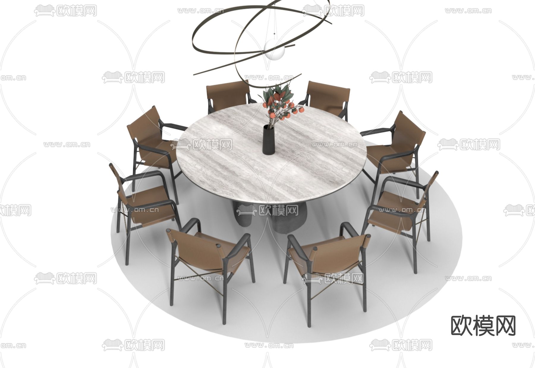 圆形餐桌椅3d模型下载（渲染图2）