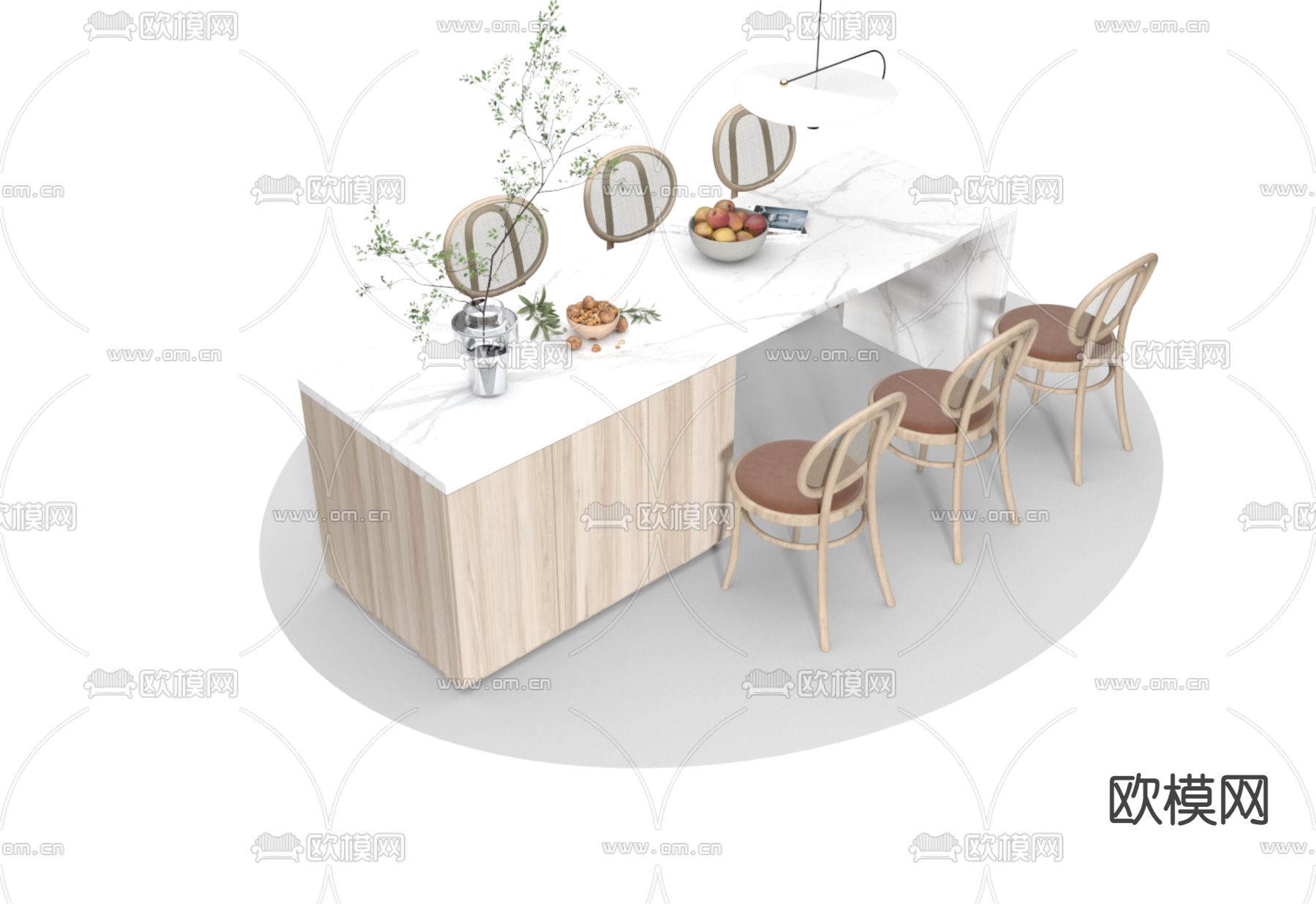 岛台餐桌椅3d模型下载（渲染图2）