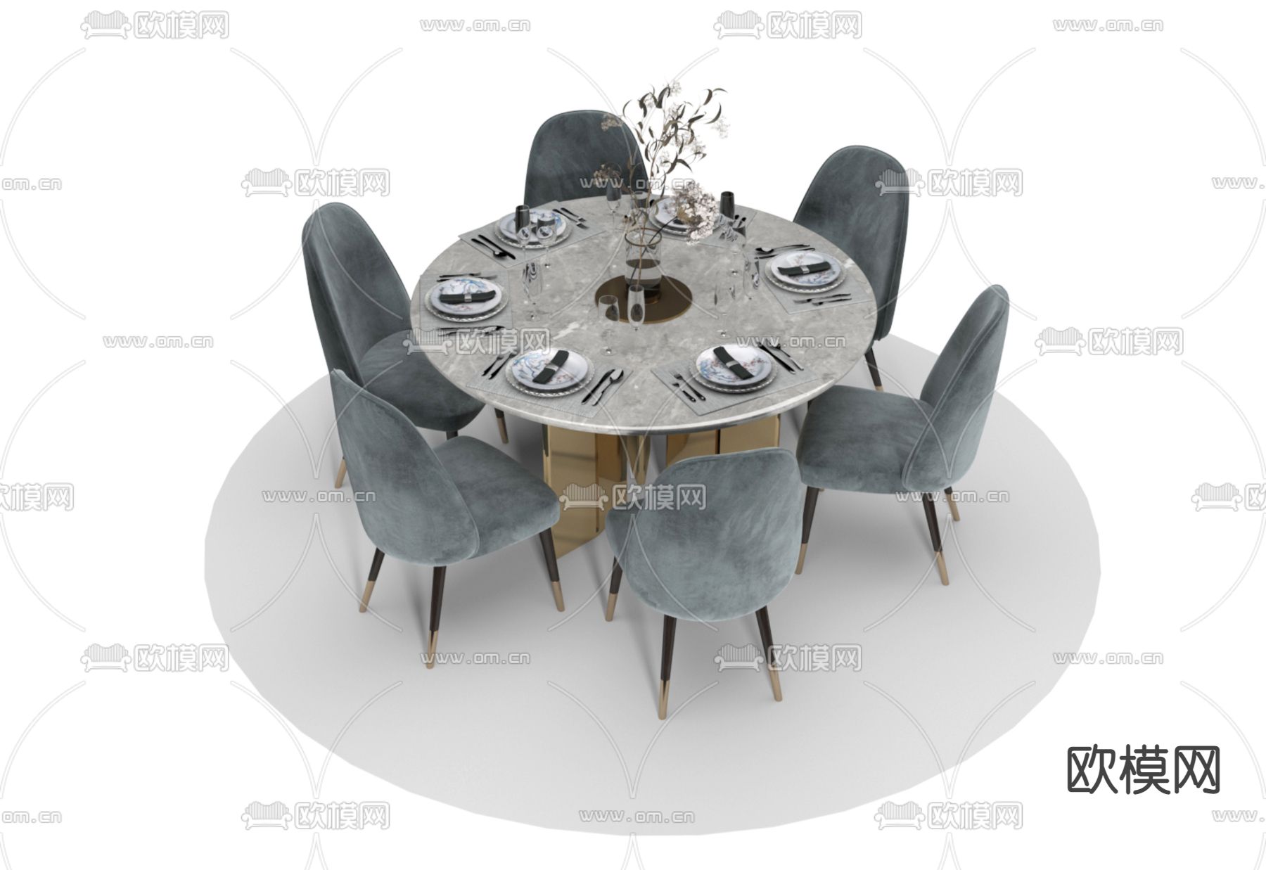 北欧餐桌椅3d模型下载（渲染图1）