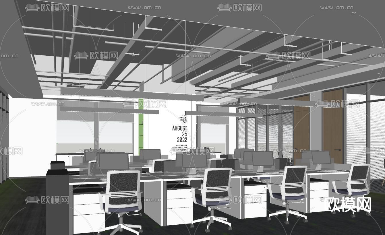 现代办公区su模型下载（渲染图2）