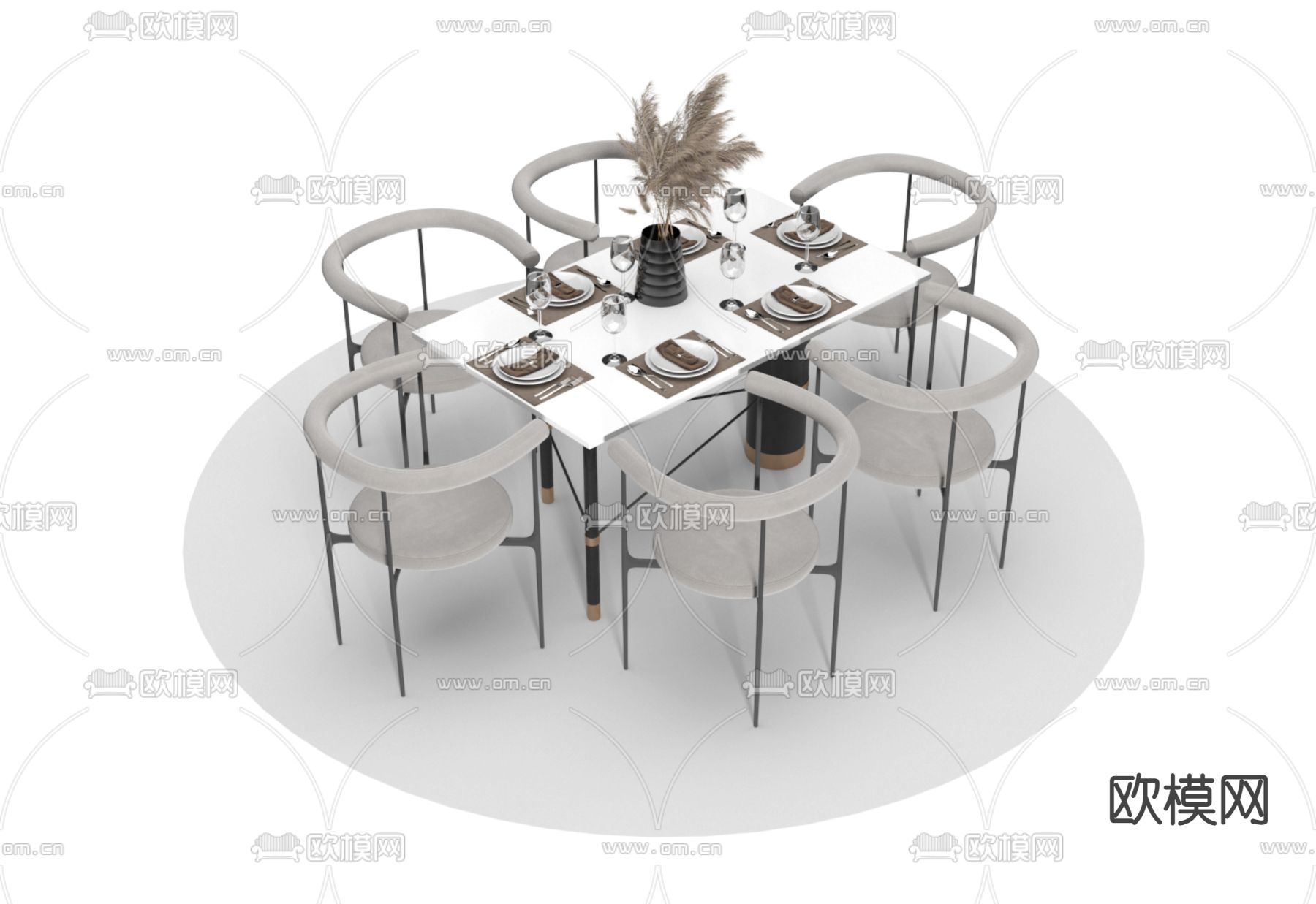 条形餐桌椅3d模型下载（渲染图1）