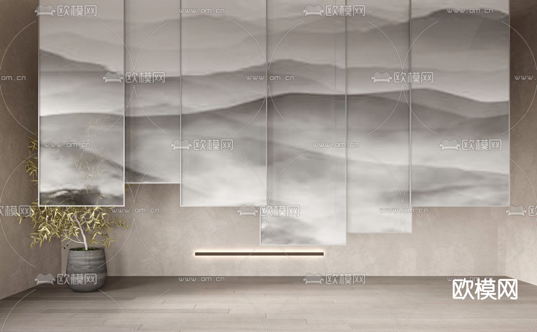 新中式遮光帘3d模型下载