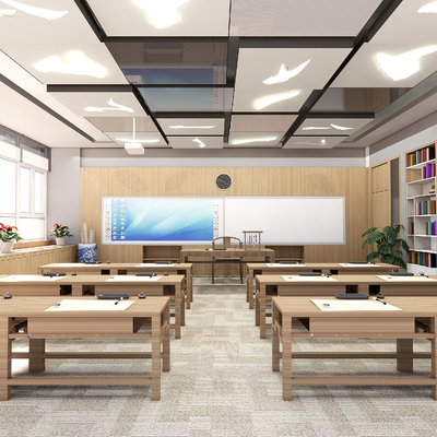  新中式书法教室su模型 