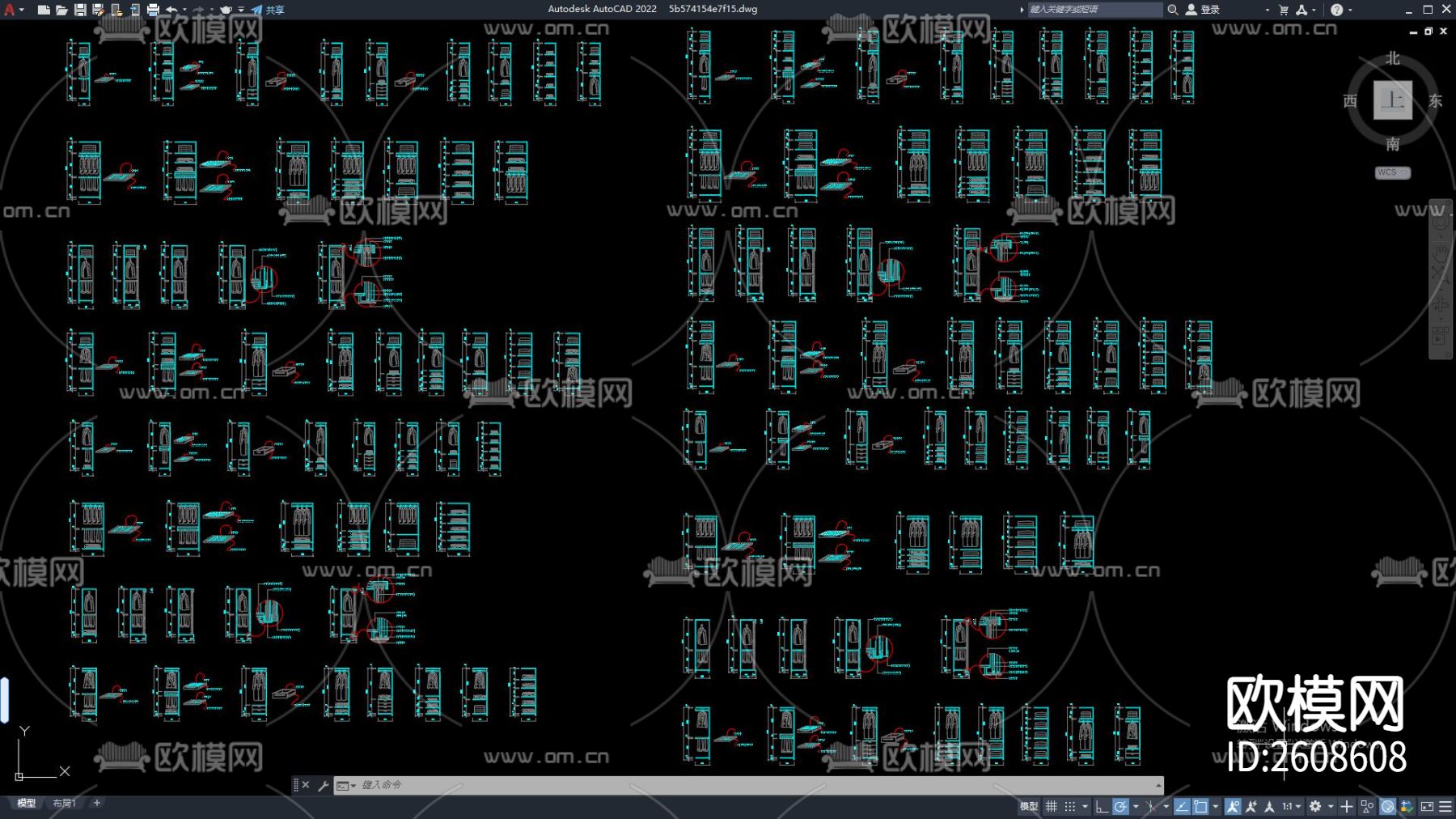 超高衣柜CAD施工图下载（渲染图1）