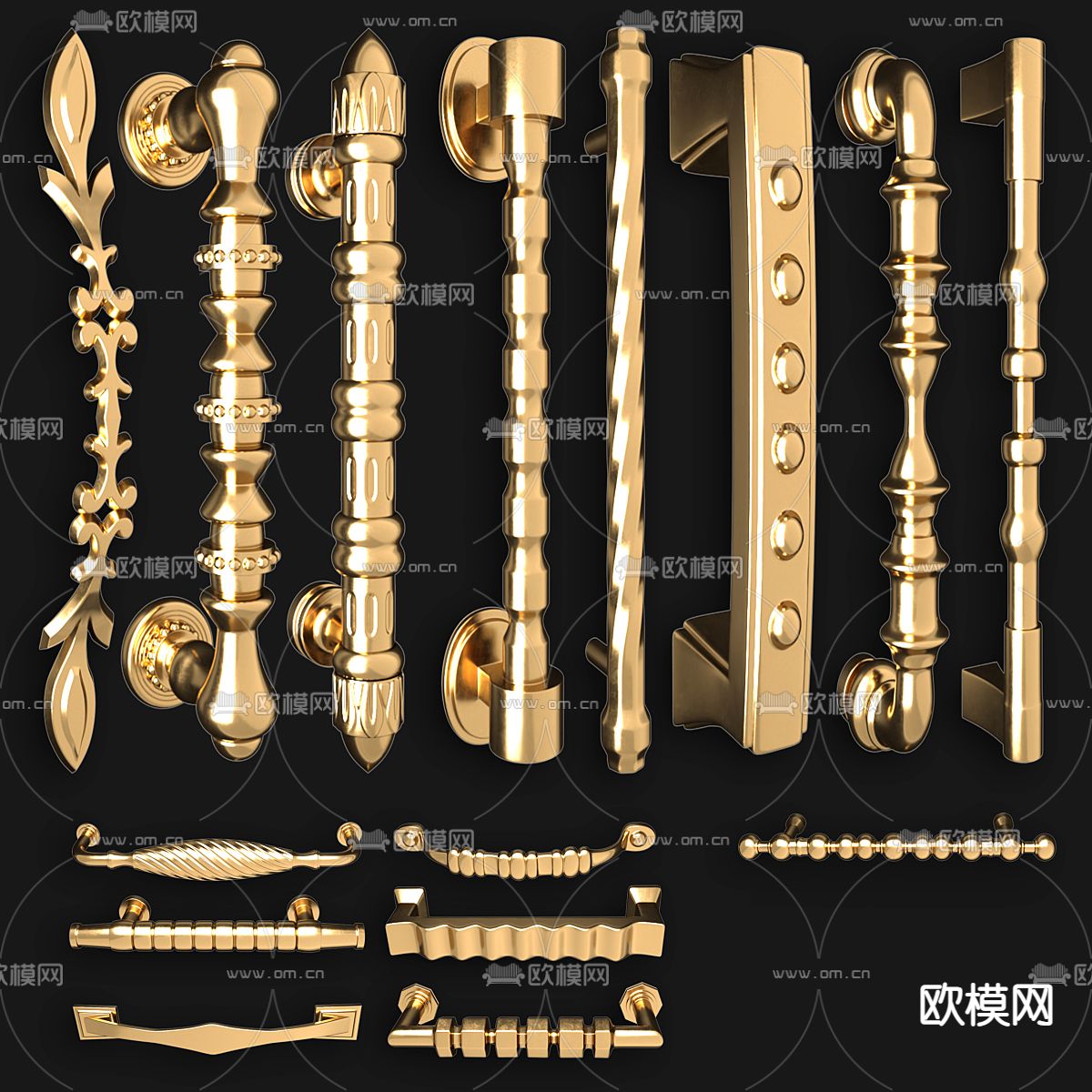 欧式门把手 拉手3d模型下载