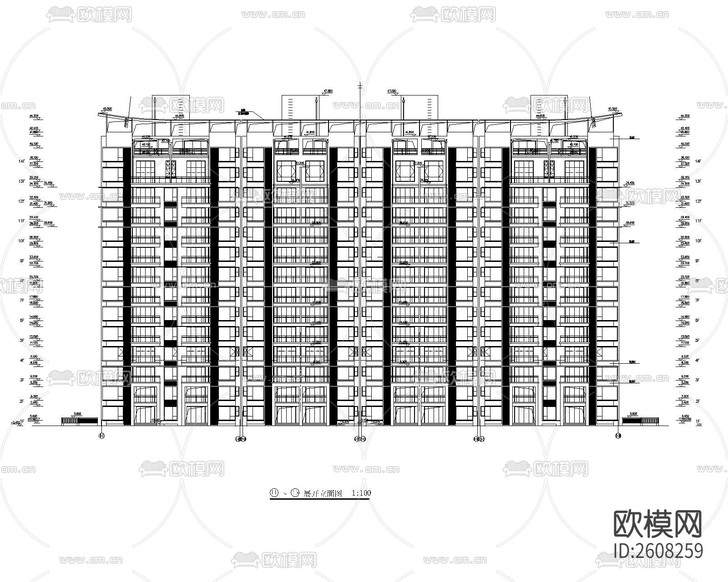 高層小區(qū)建筑CAD施工圖下載(渲染圖1)