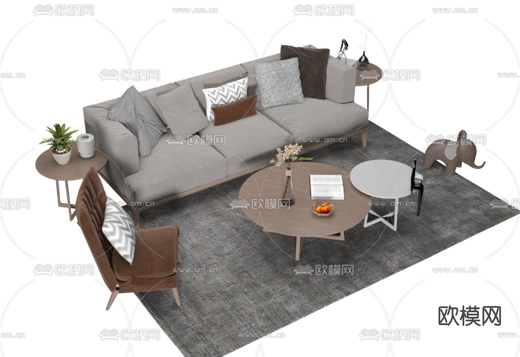 北欧组合沙发3d模型下载（渲染图1）