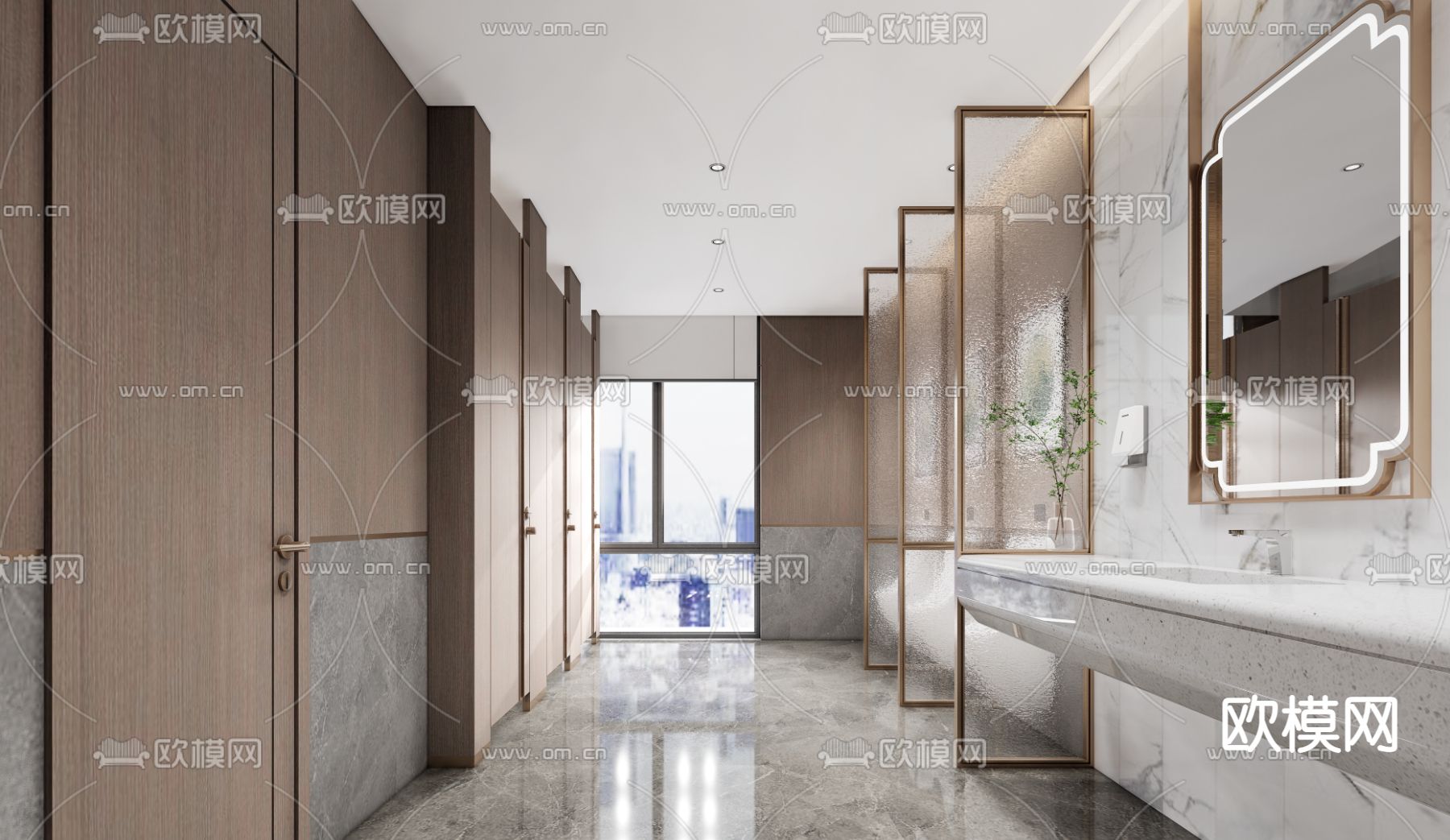 轻奢公共卫生间su模型下载（渲染图1）