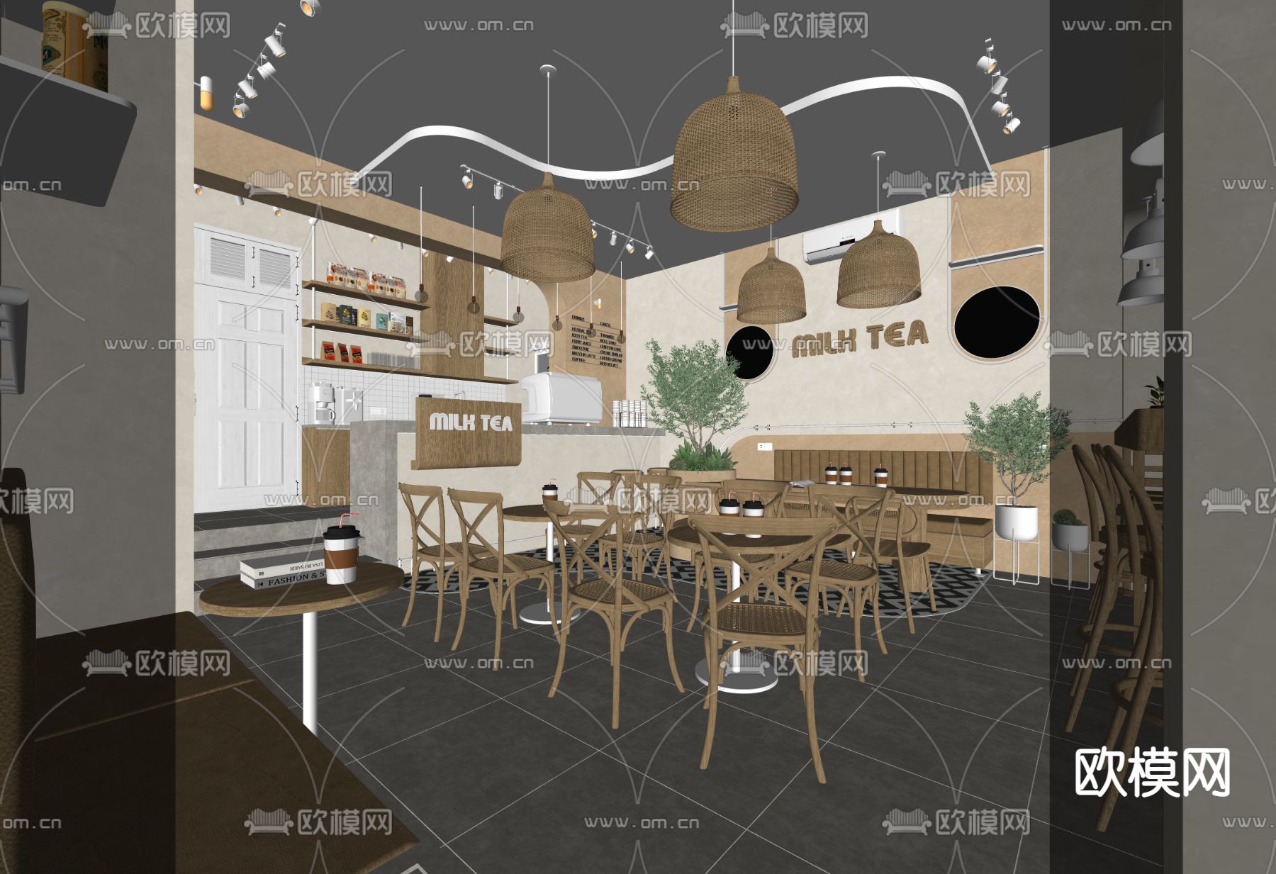 简美咖啡店su模型下载（渲染图2）