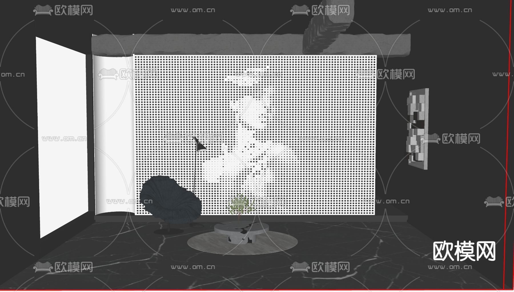 暗黑风休闲椅 茶几su模型下载（渲染图2）