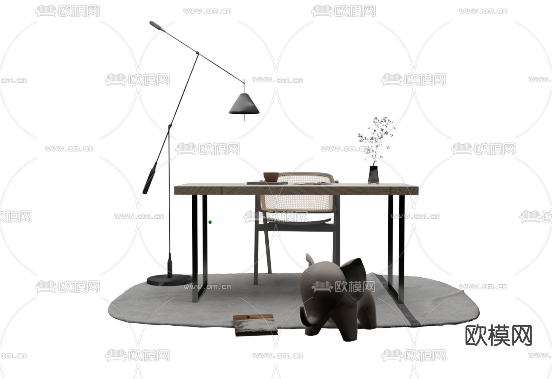 北欧书桌 写字台3d模型下载（渲染图1）