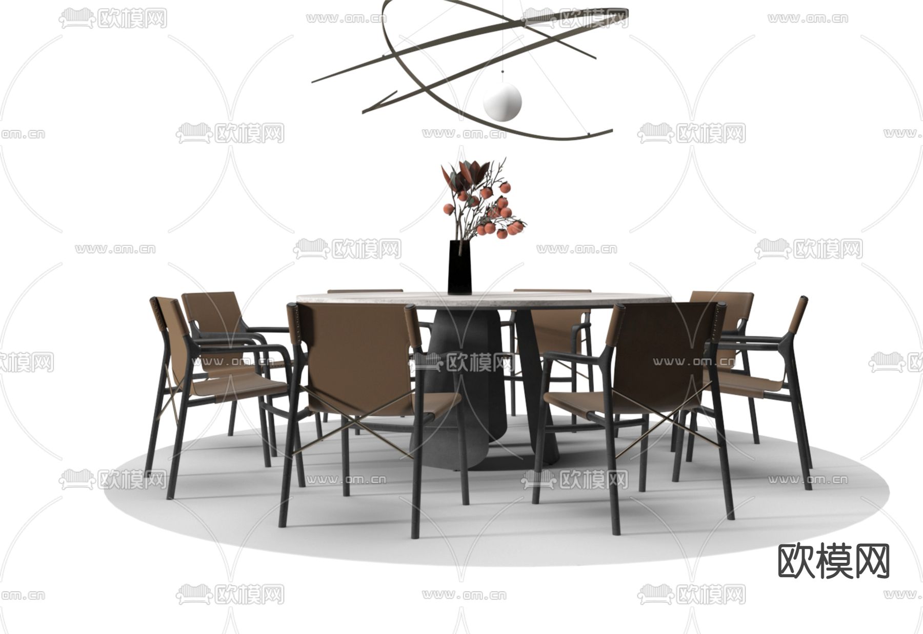 圆形餐桌椅3d模型下载（渲染图1）