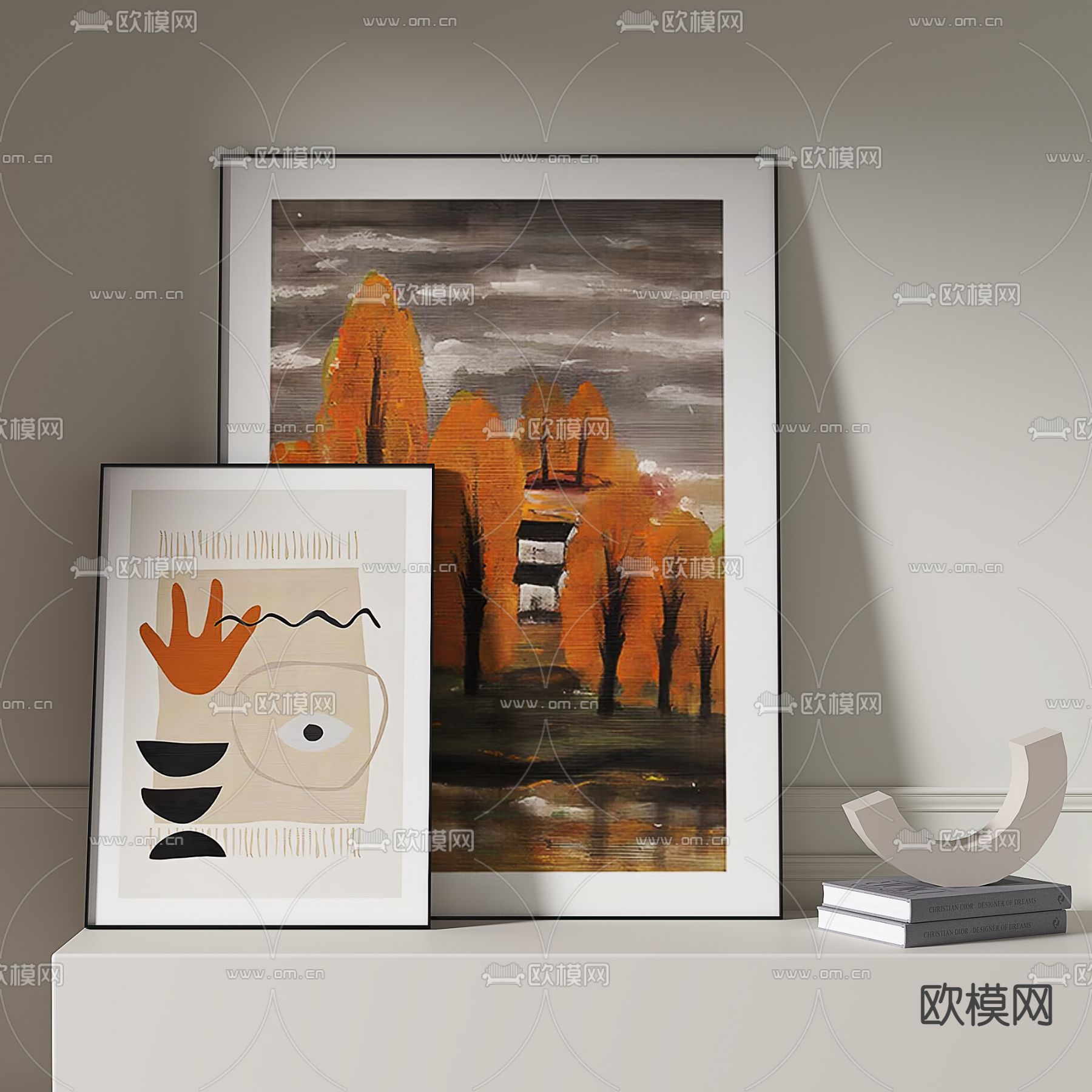 现代装饰画 抽象画 挂画3d模型下载_ID14057734_3dmax免费模型-欧模网