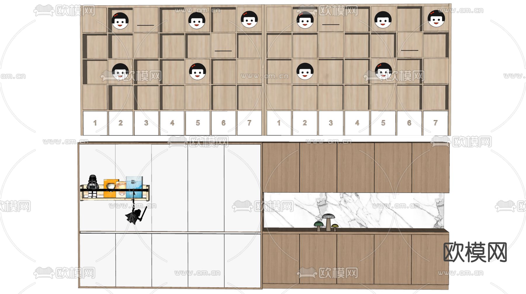 现代儿童书柜su模型下载（渲染图2）