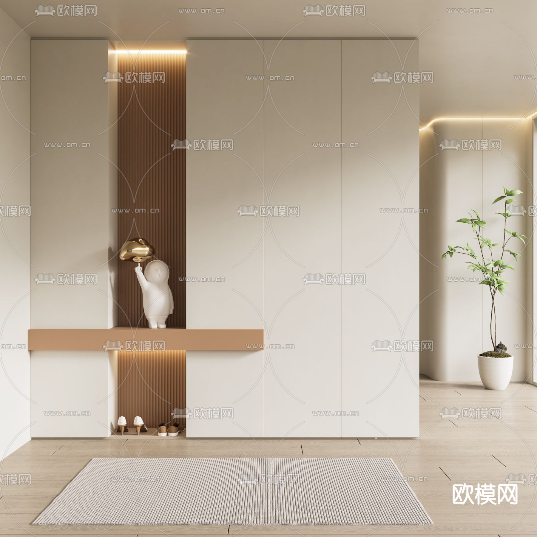 奶油风鞋柜 玄关隔断3d模型下载