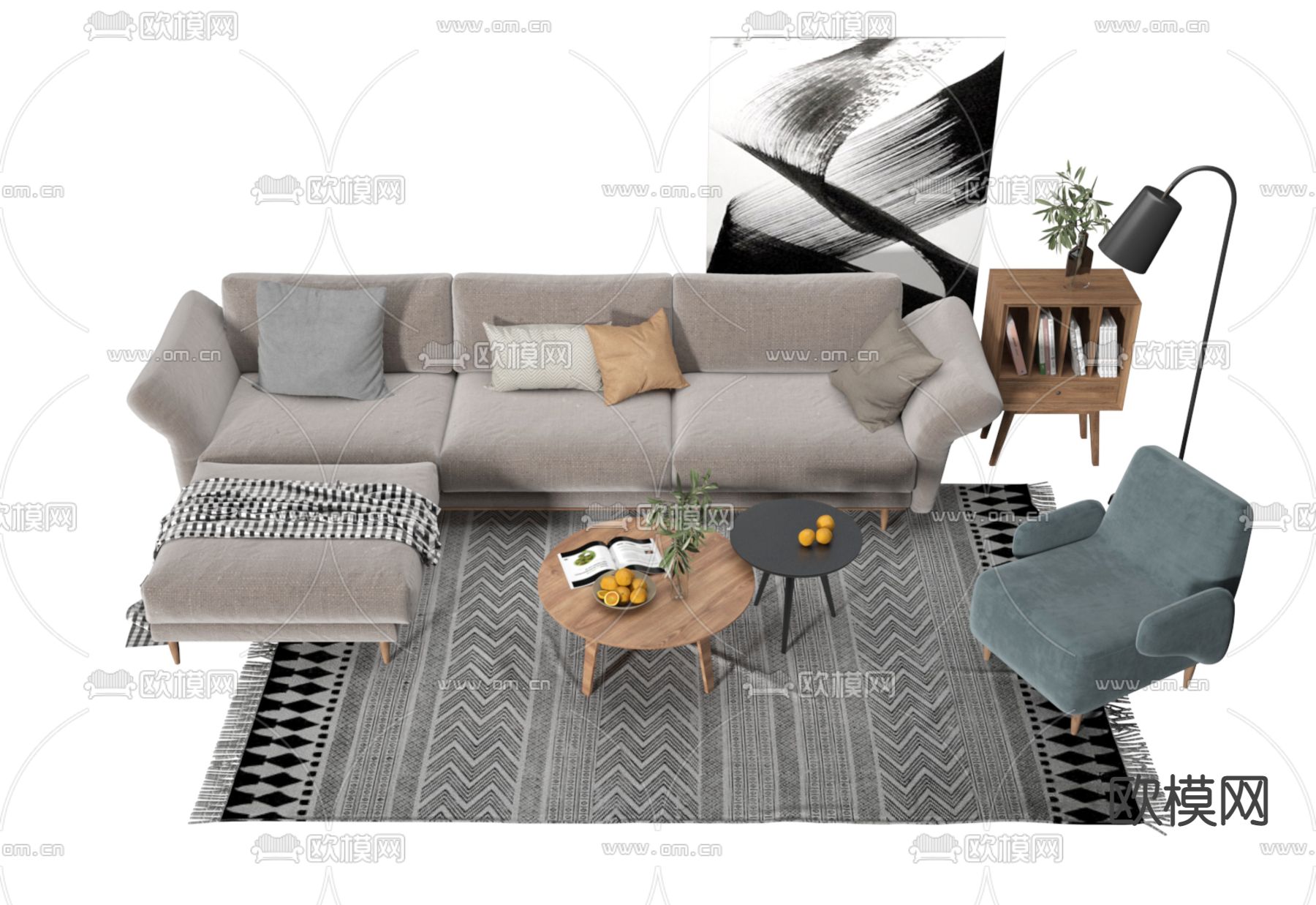 北欧组合沙发3d模型下载（渲染图1）
