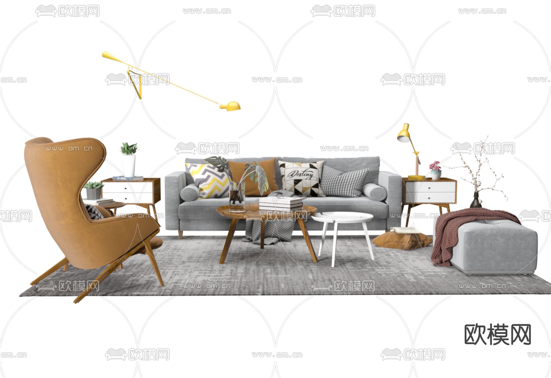 北欧组合沙发3d模型下载（渲染图1）