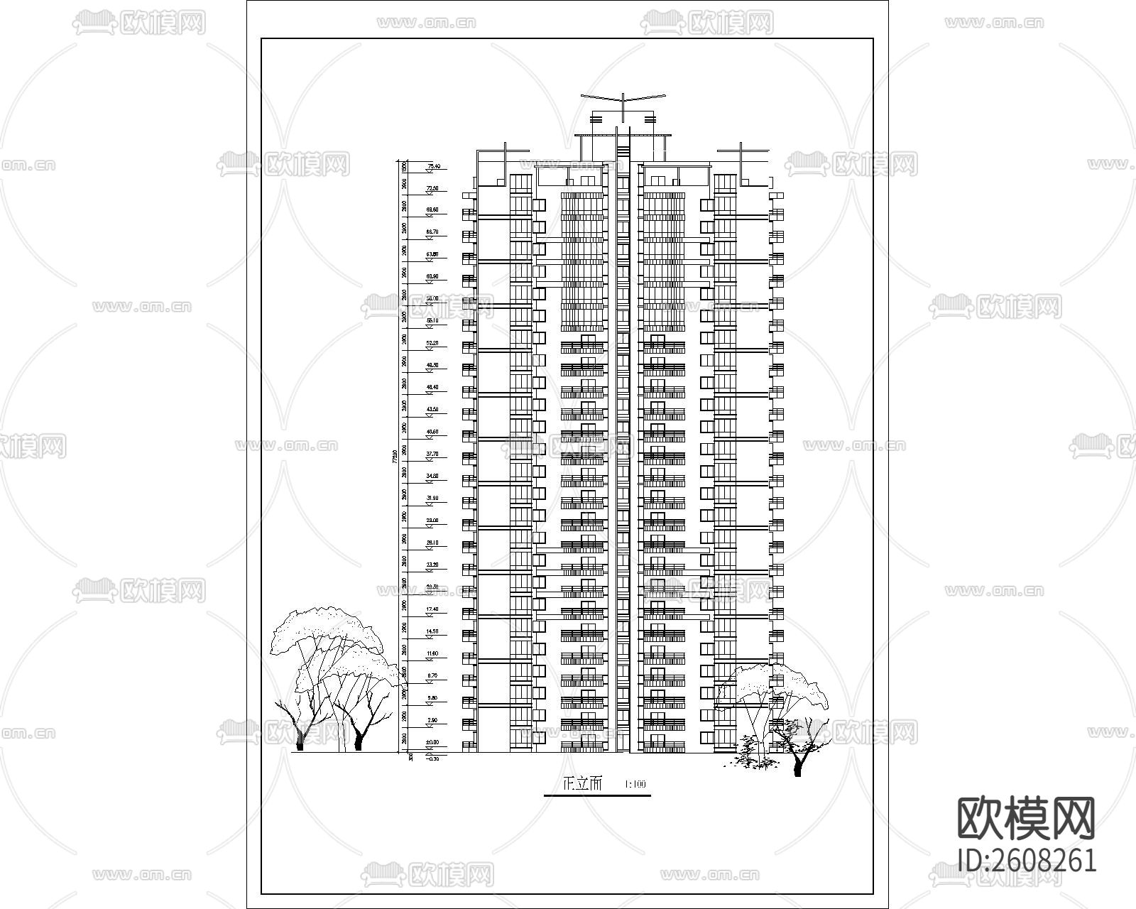 高层住宅建筑CAD施工图下载（渲染图1）