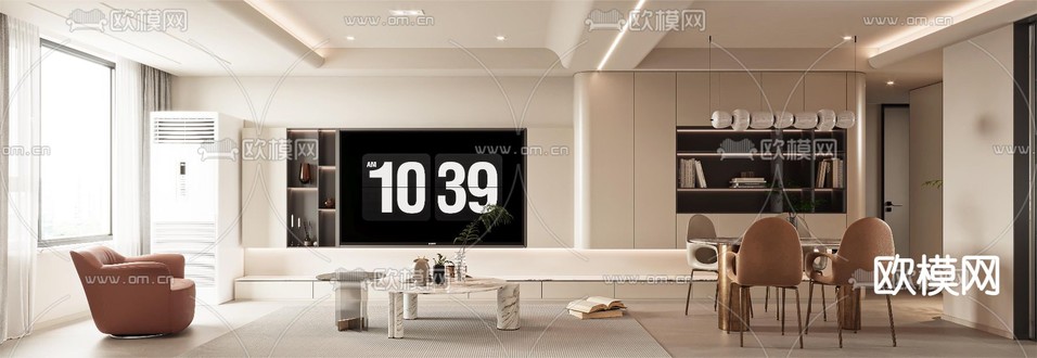 现代客厅 餐厅3d模型下载(渲染图3)
