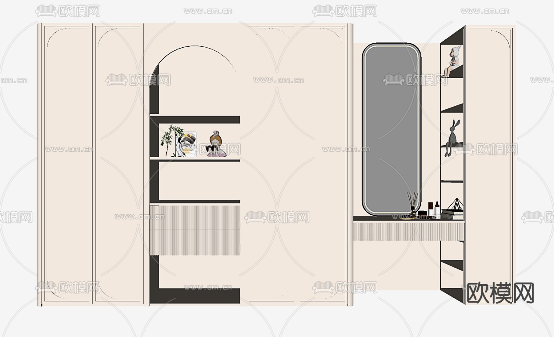法式衣柜su模型下载（渲染图2）