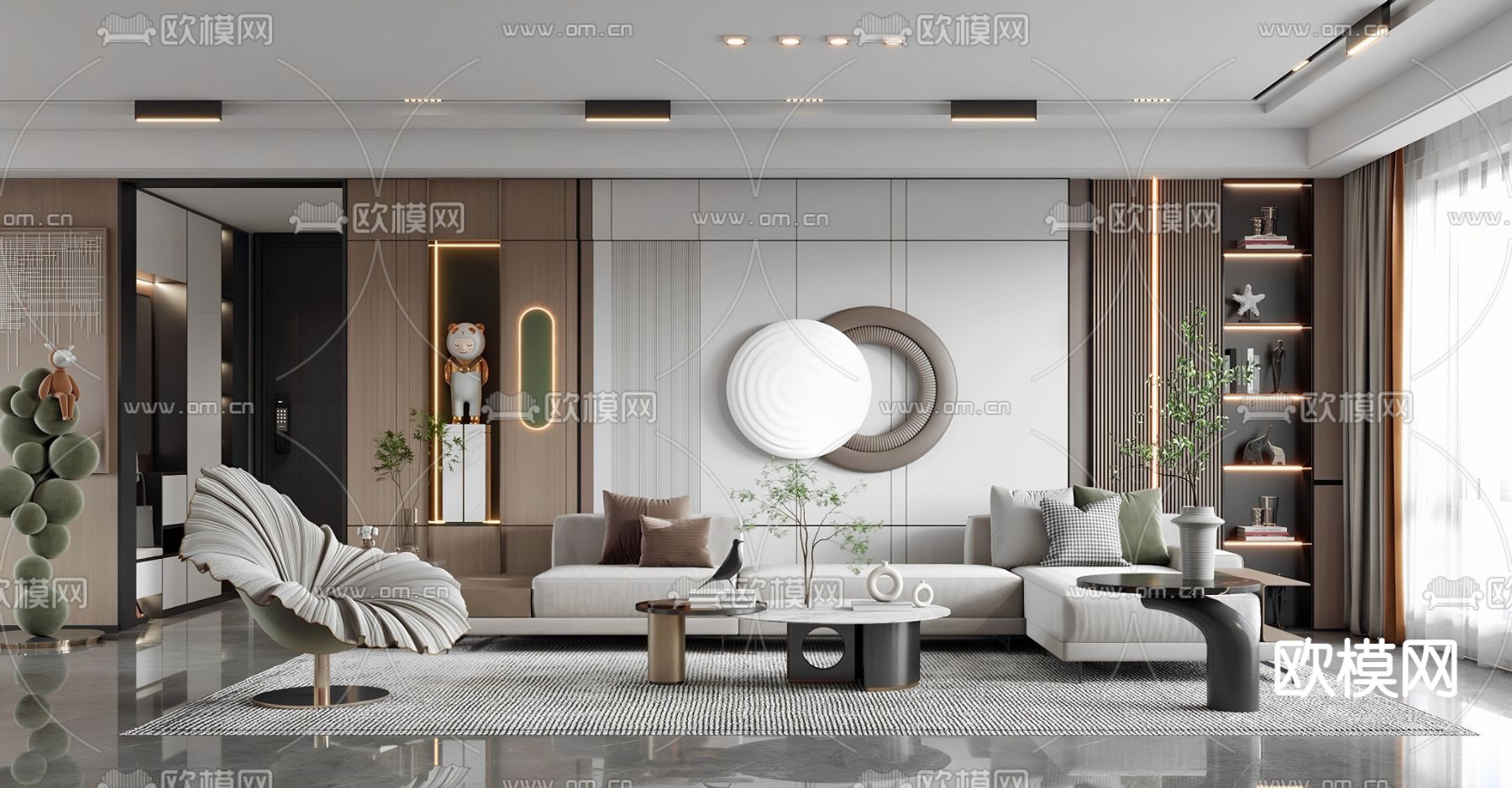 现代客厅su模型下载（渲染图1）