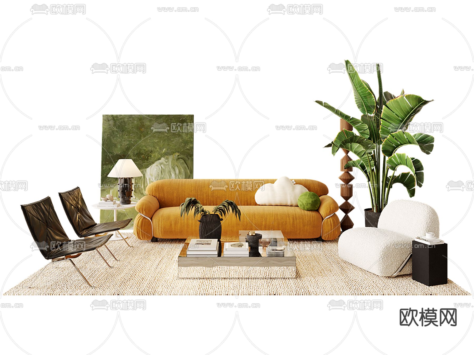 北欧组合沙发su模型下载（渲染图1）