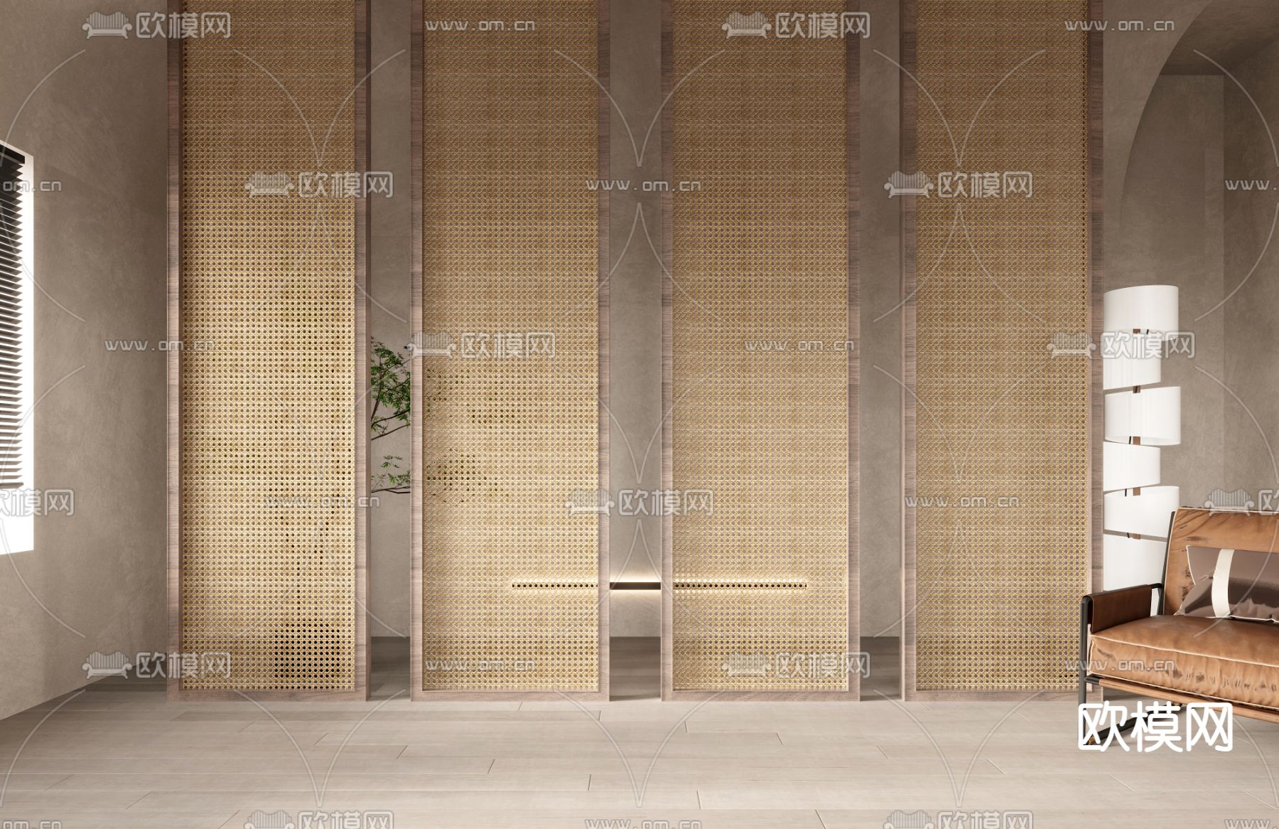 新中式屏风 藤编隔断3d模型下载