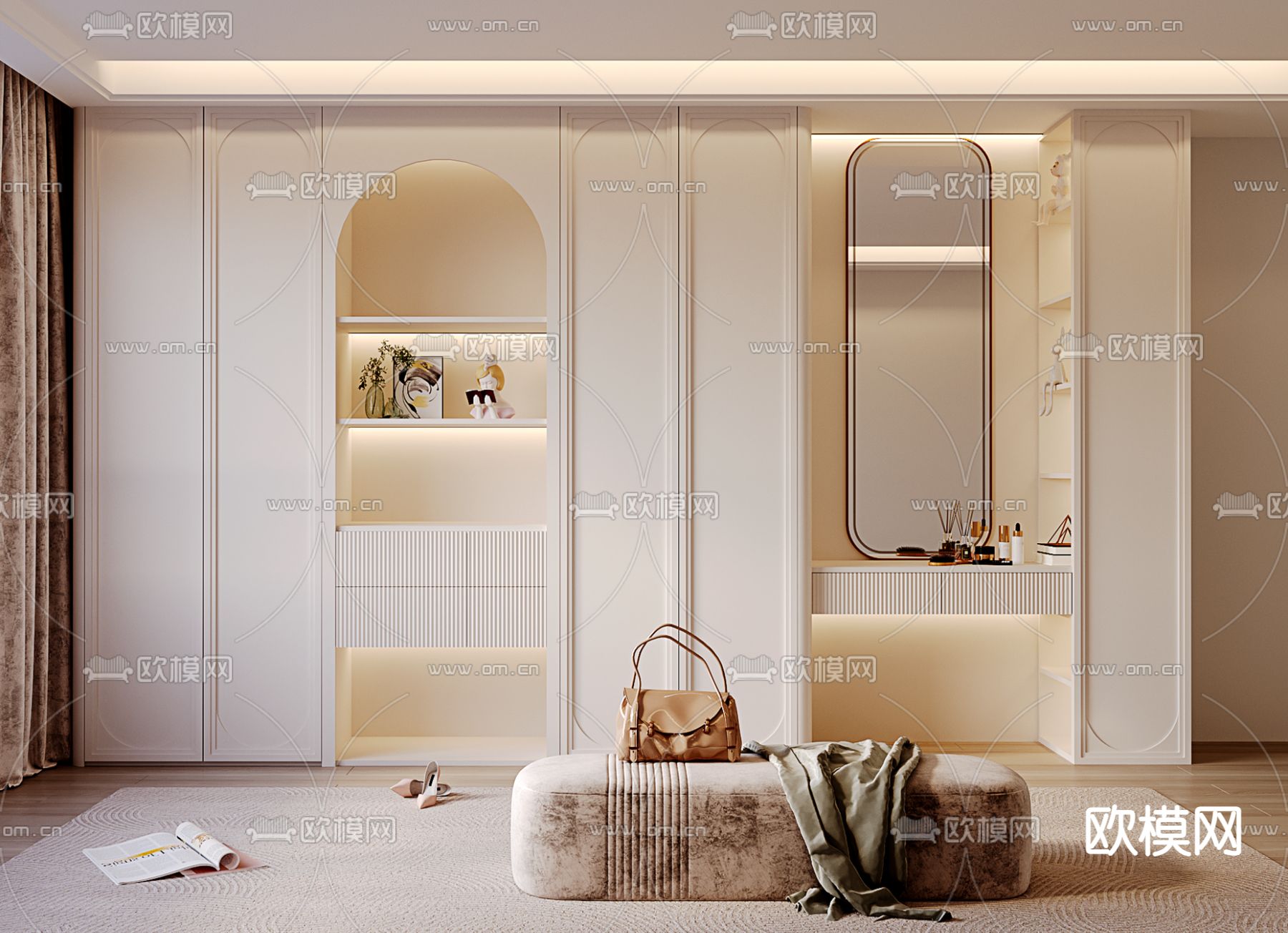 法式衣柜su模型下载（渲染图1）