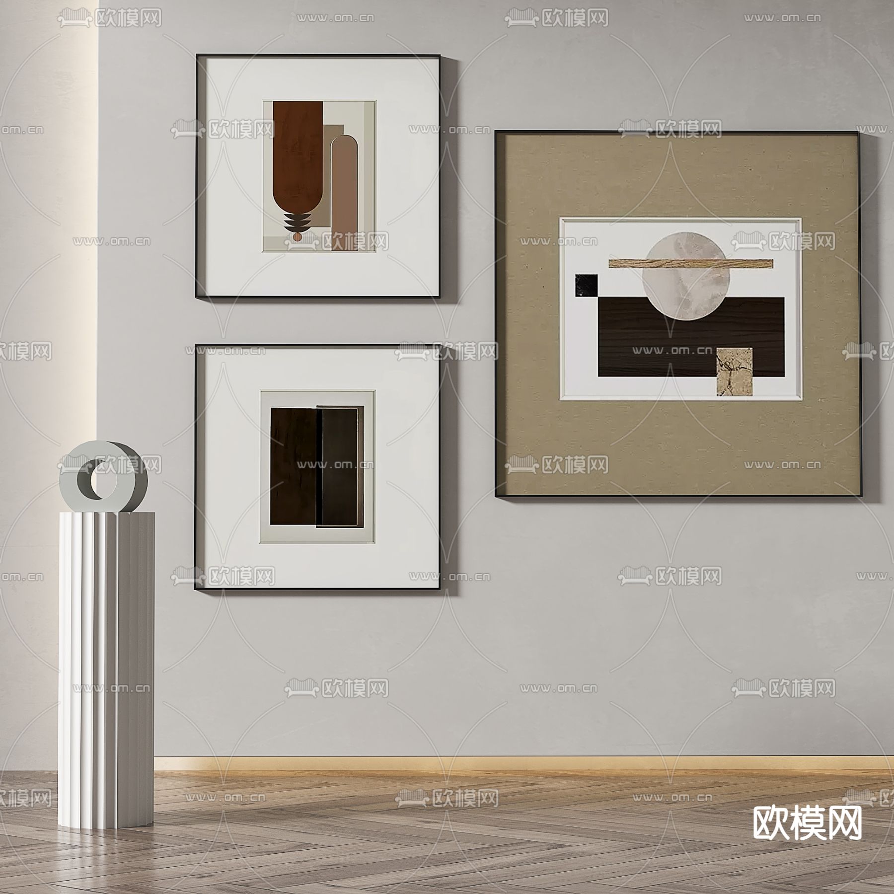 现代装饰画 抽象画 组合画3d模型下载_ID14057737_3dmax免费模型-欧模网