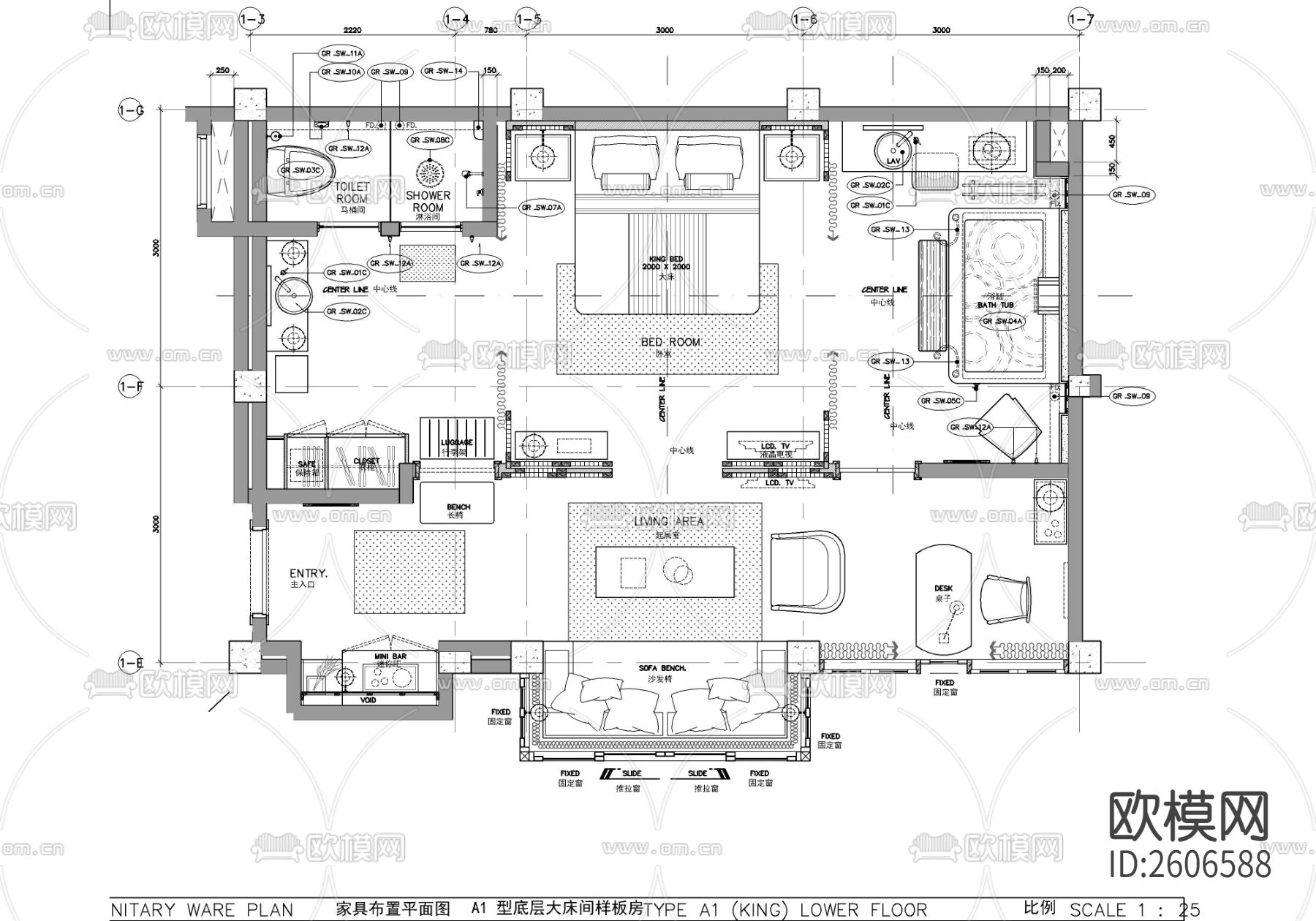 新中式民宿客房样板间cad施工图下载（渲染图2）
