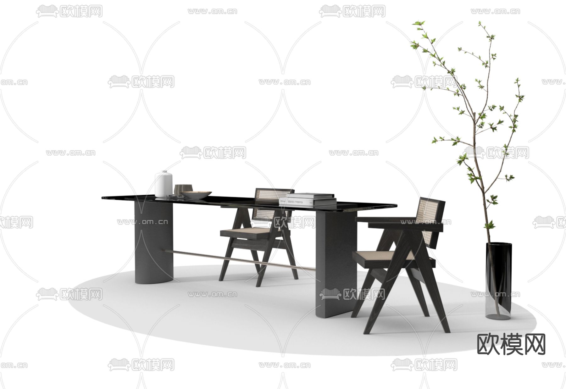 侘寂风书桌 书台 写字台3d模型下载（渲染图2）