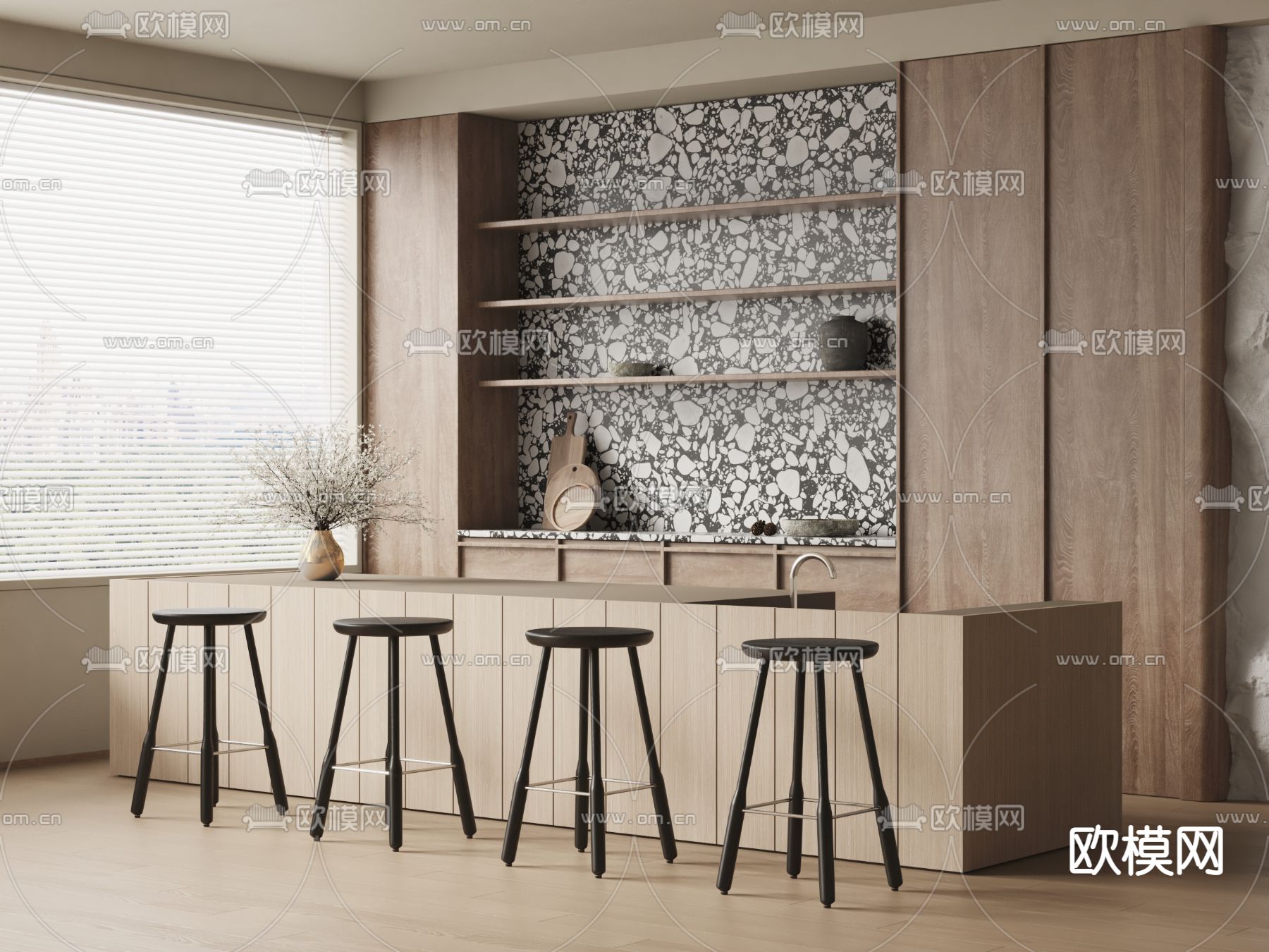 侘寂吧台 岛台3d模型下载