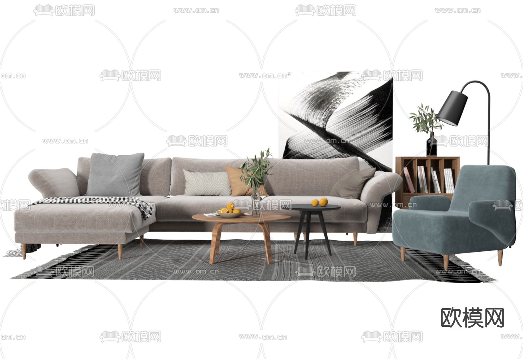 北欧组合沙发3d模型下载（渲染图2）