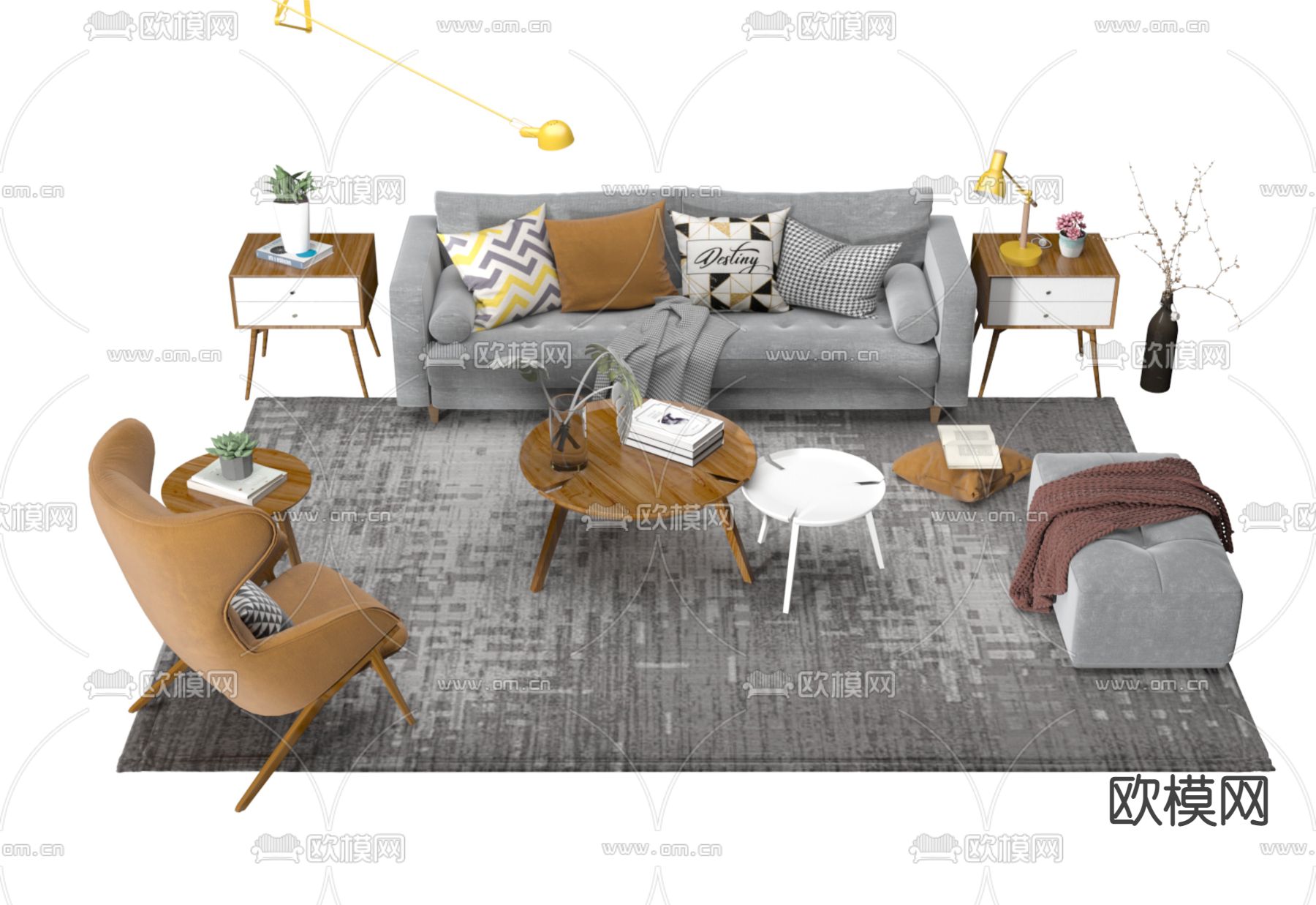 北欧组合沙发3d模型下载（渲染图2）
