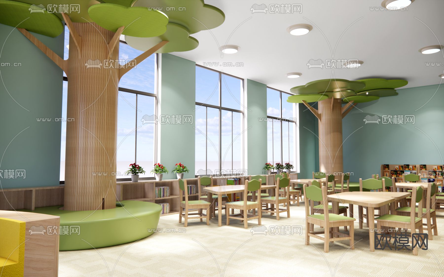 现代幼儿园 阅览室su模型下载（渲染图1）
