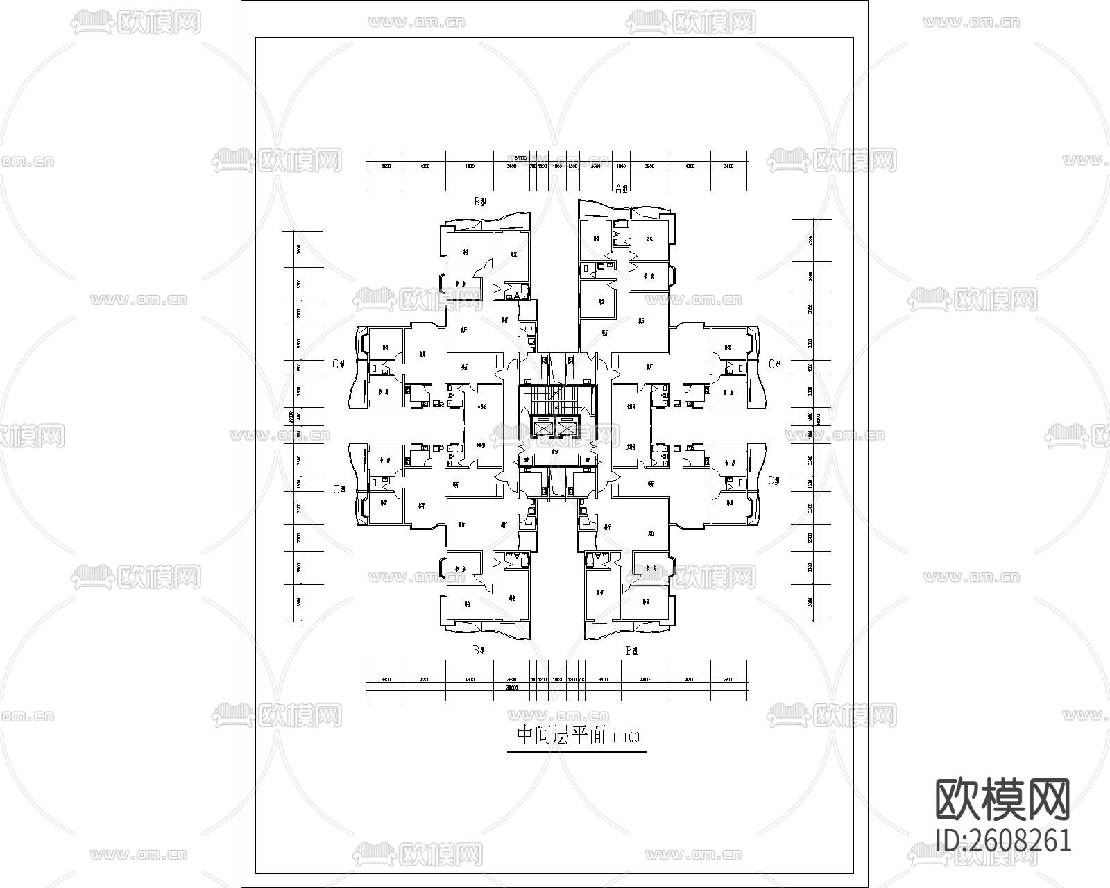 高层住宅建筑CAD施工图下载（渲染图2）