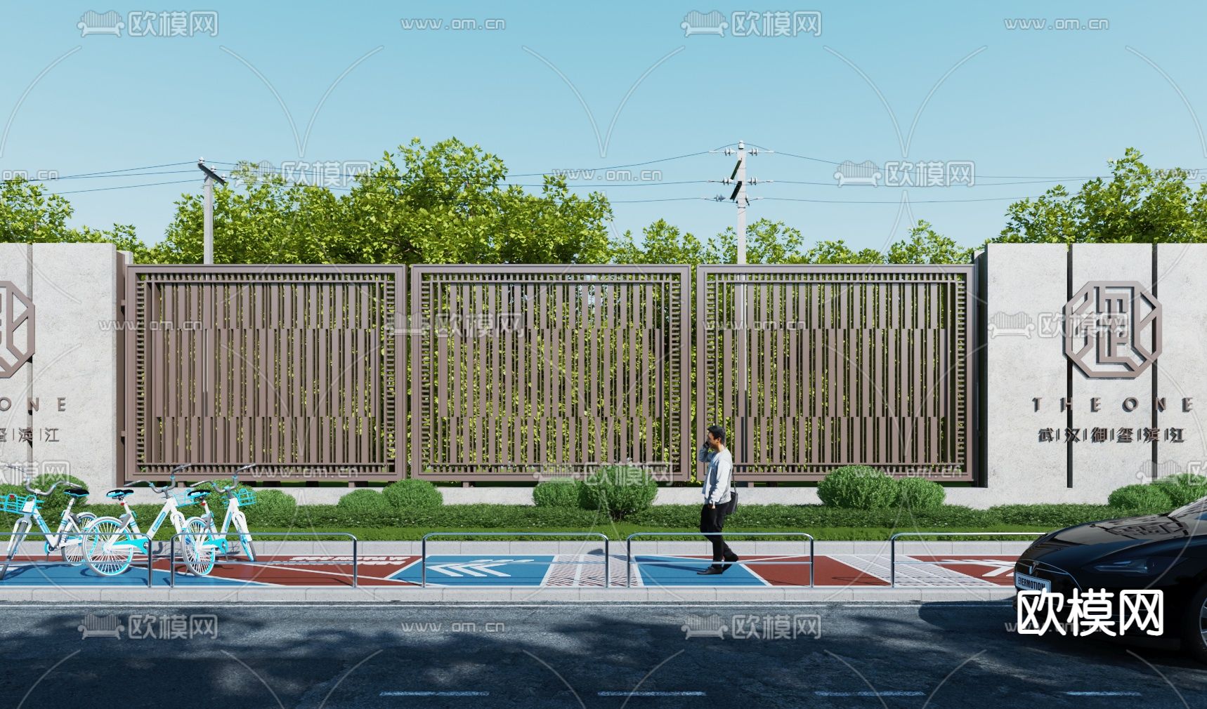 现代围墙 护栏3d模型下载