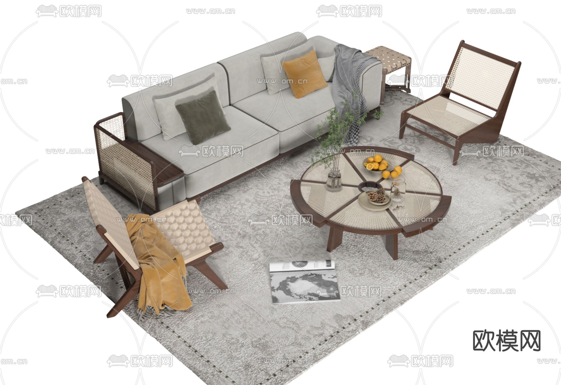 北欧组合沙发3d模型下载（渲染图1）