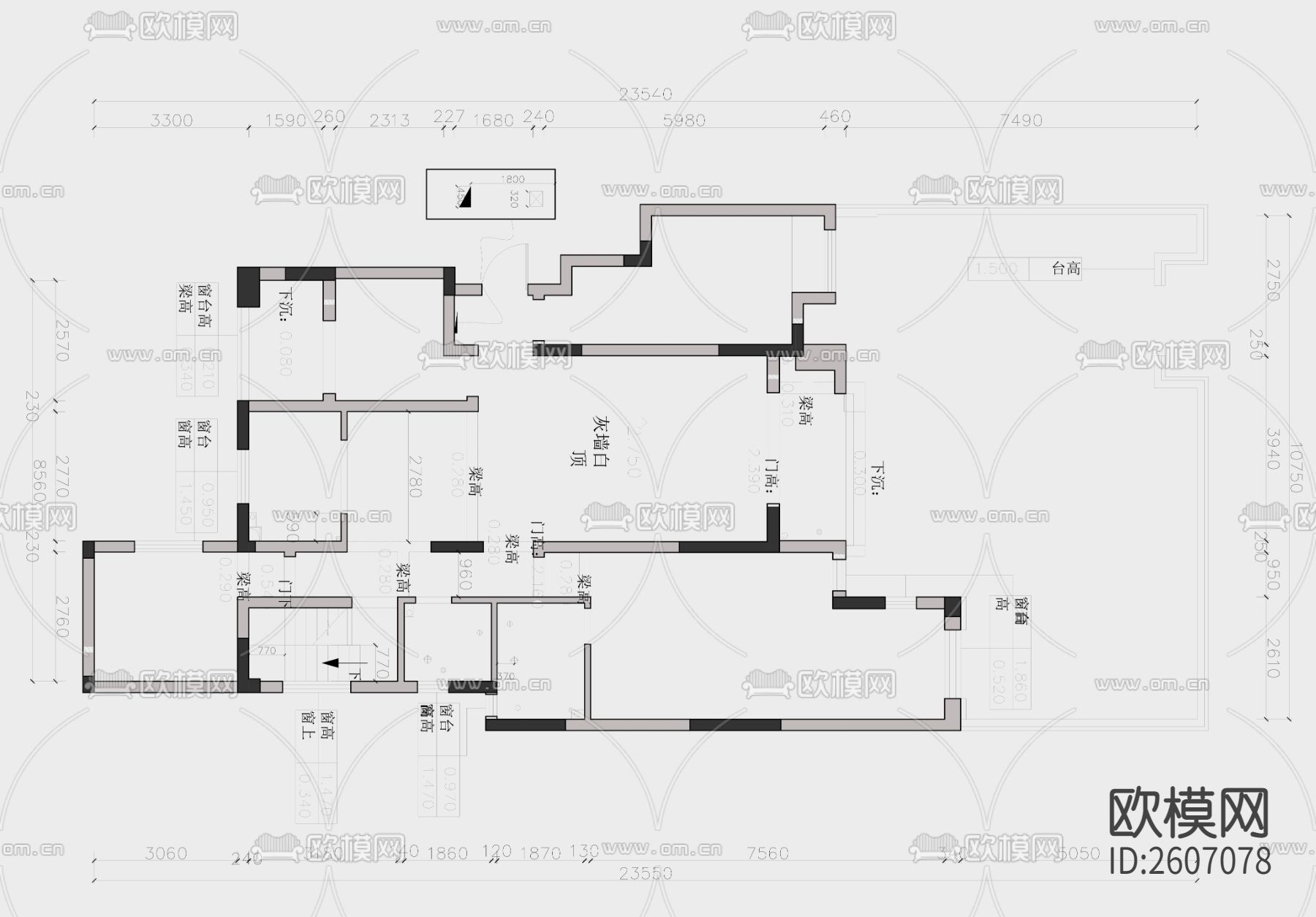 150平户型设计彩平CAD施工图+PSD下载（渲染图2）