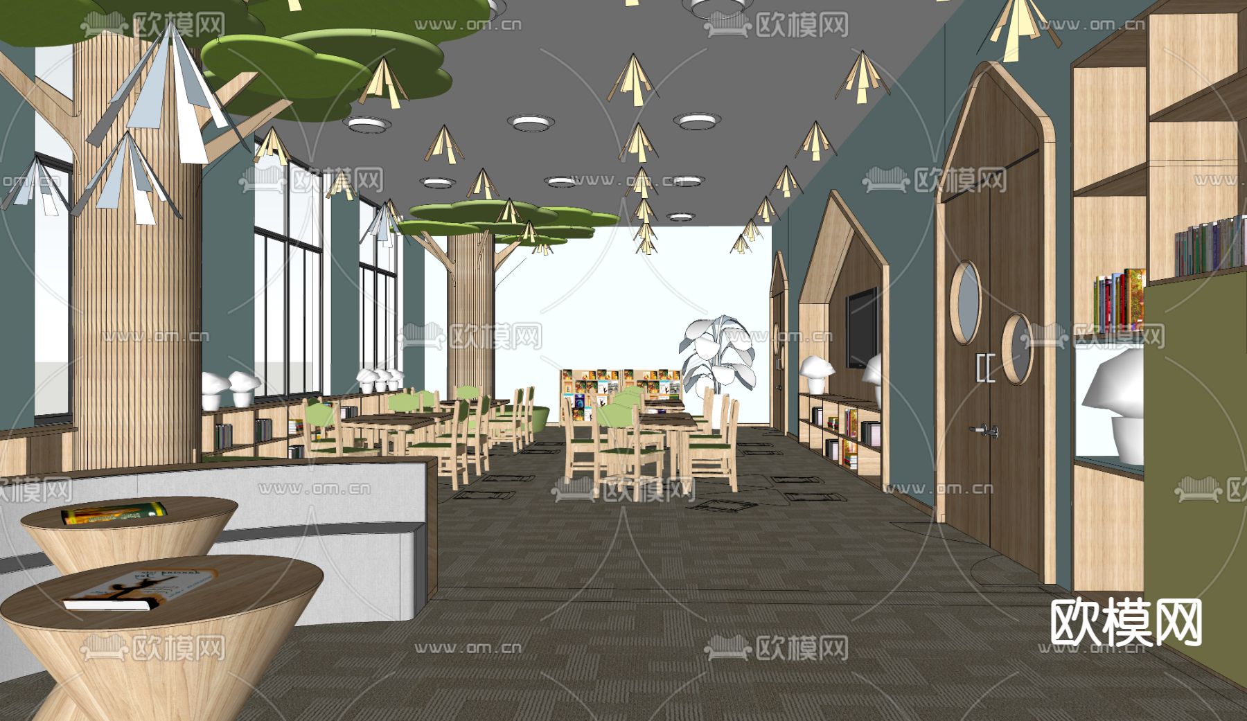 现代幼儿园 阅览室su模型下载（渲染图3）