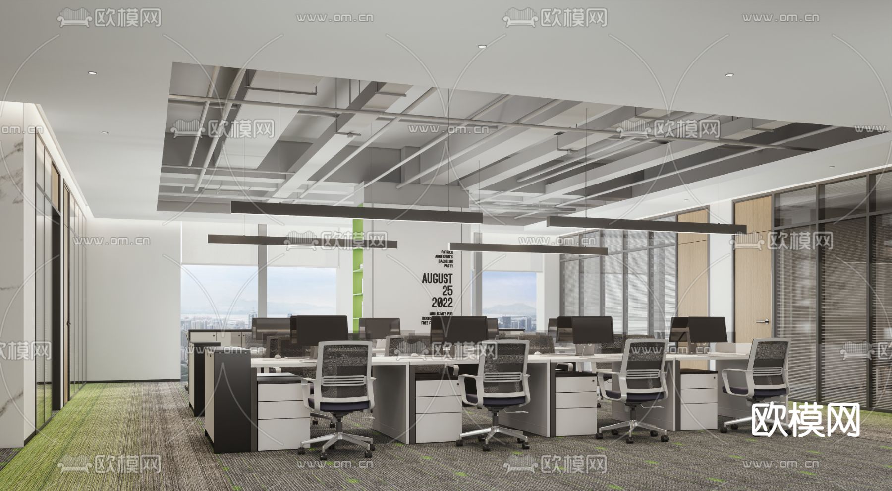 现代办公区su模型下载（渲染图1）