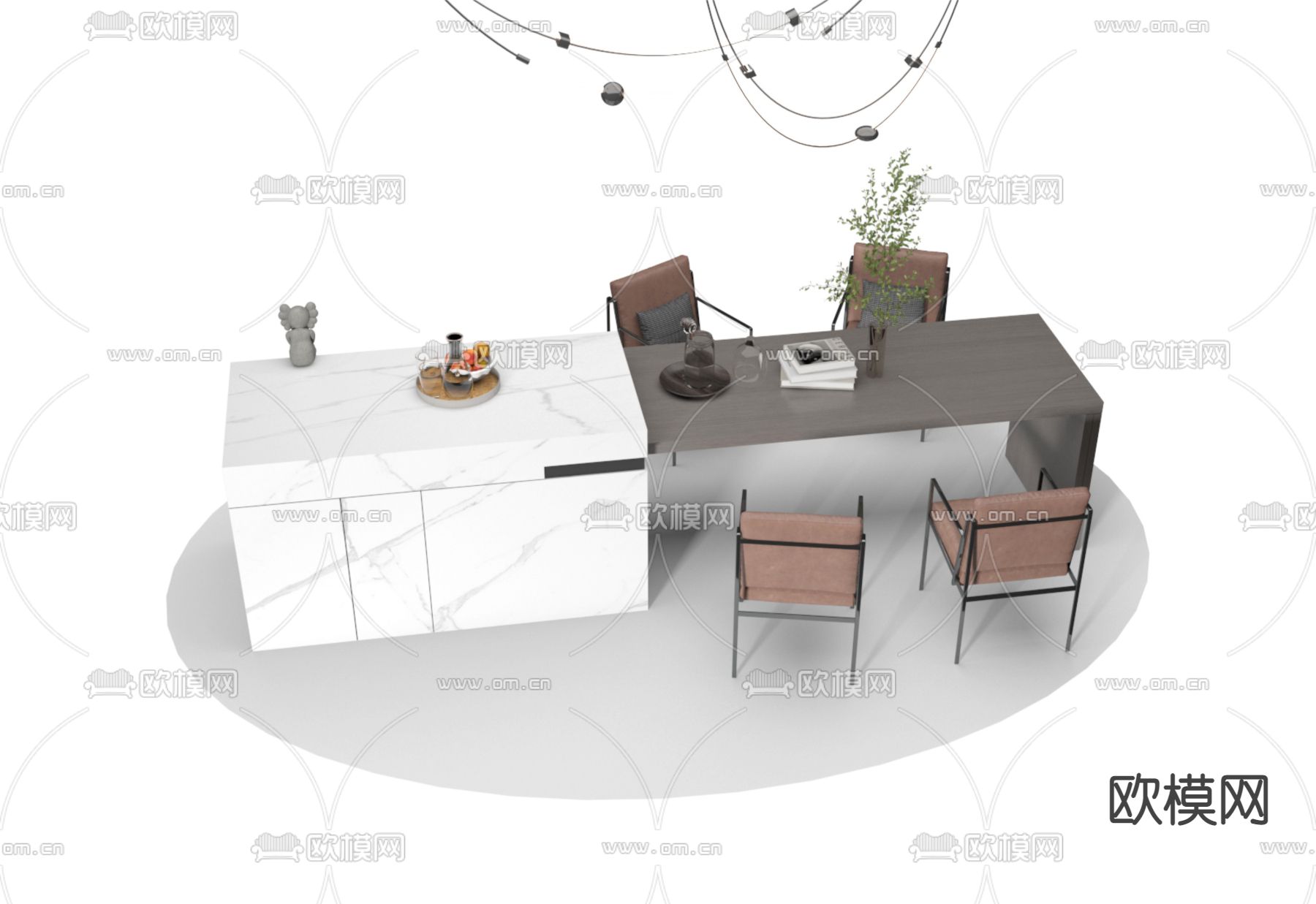 岛台餐桌椅3d模型下载（渲染图2）