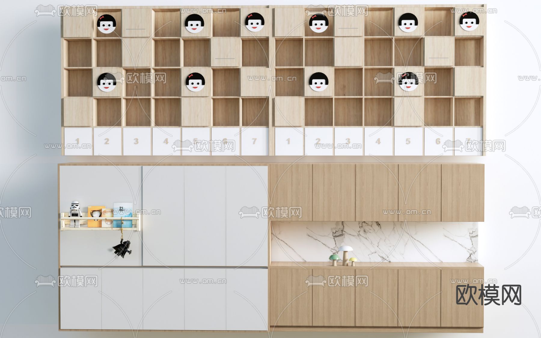 现代儿童书柜su模型下载（渲染图1）