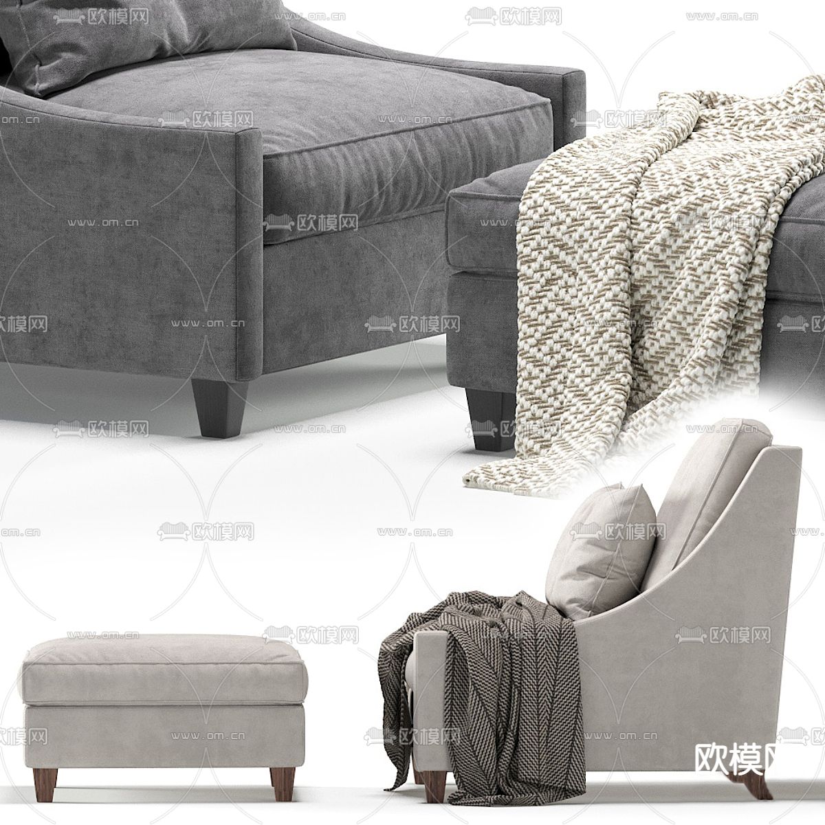 现代沙发 单人沙发3d模型下载（渲染图2）