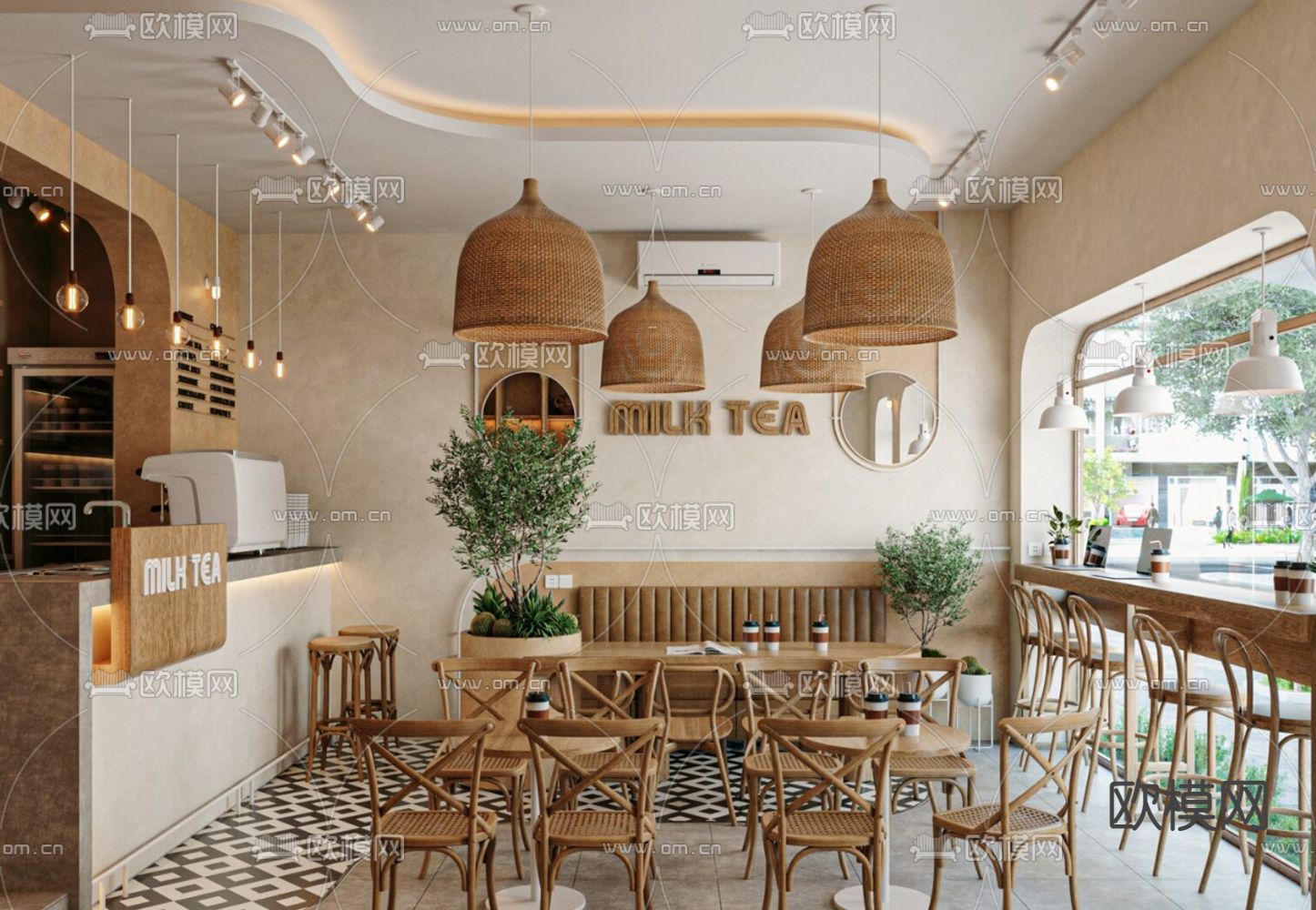 简美咖啡店su模型下载（渲染图3）
