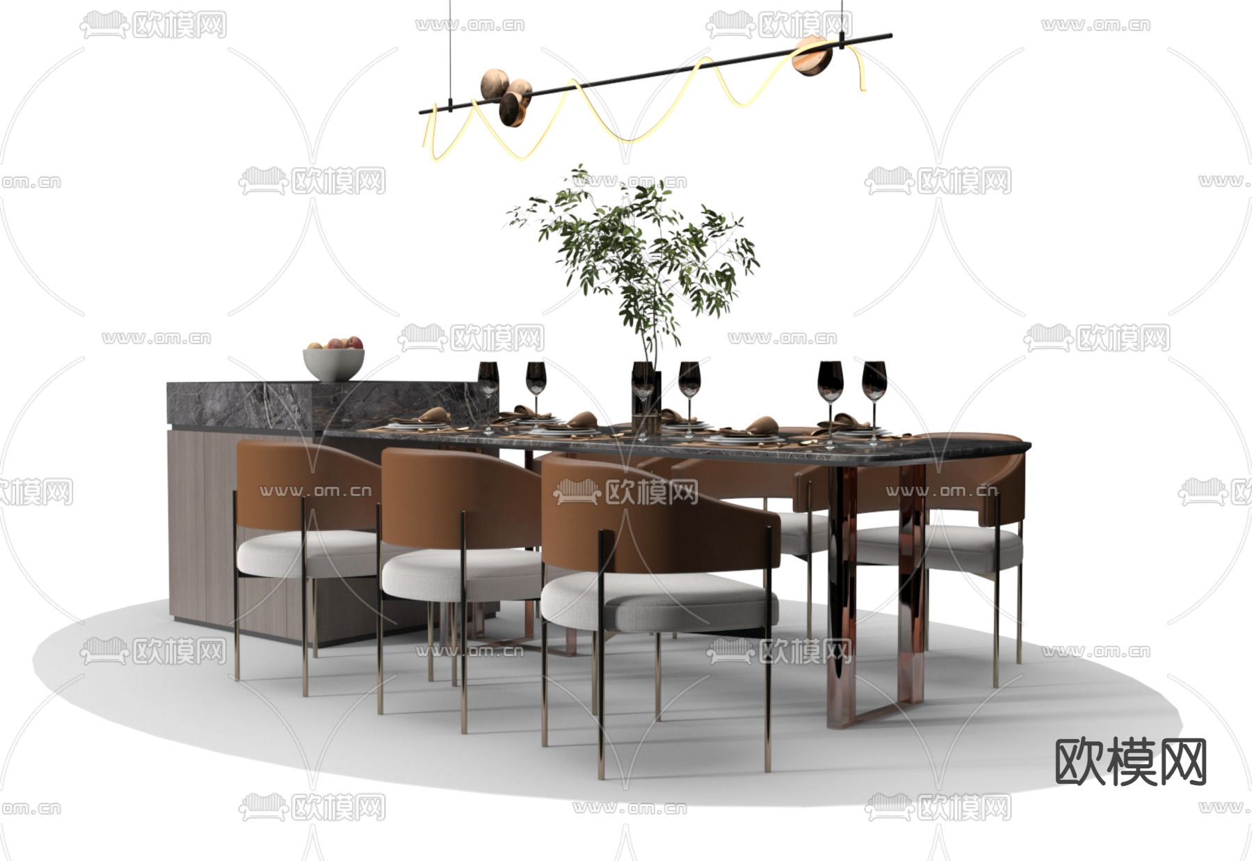 岛台餐桌椅3d模型下载（渲染图1）