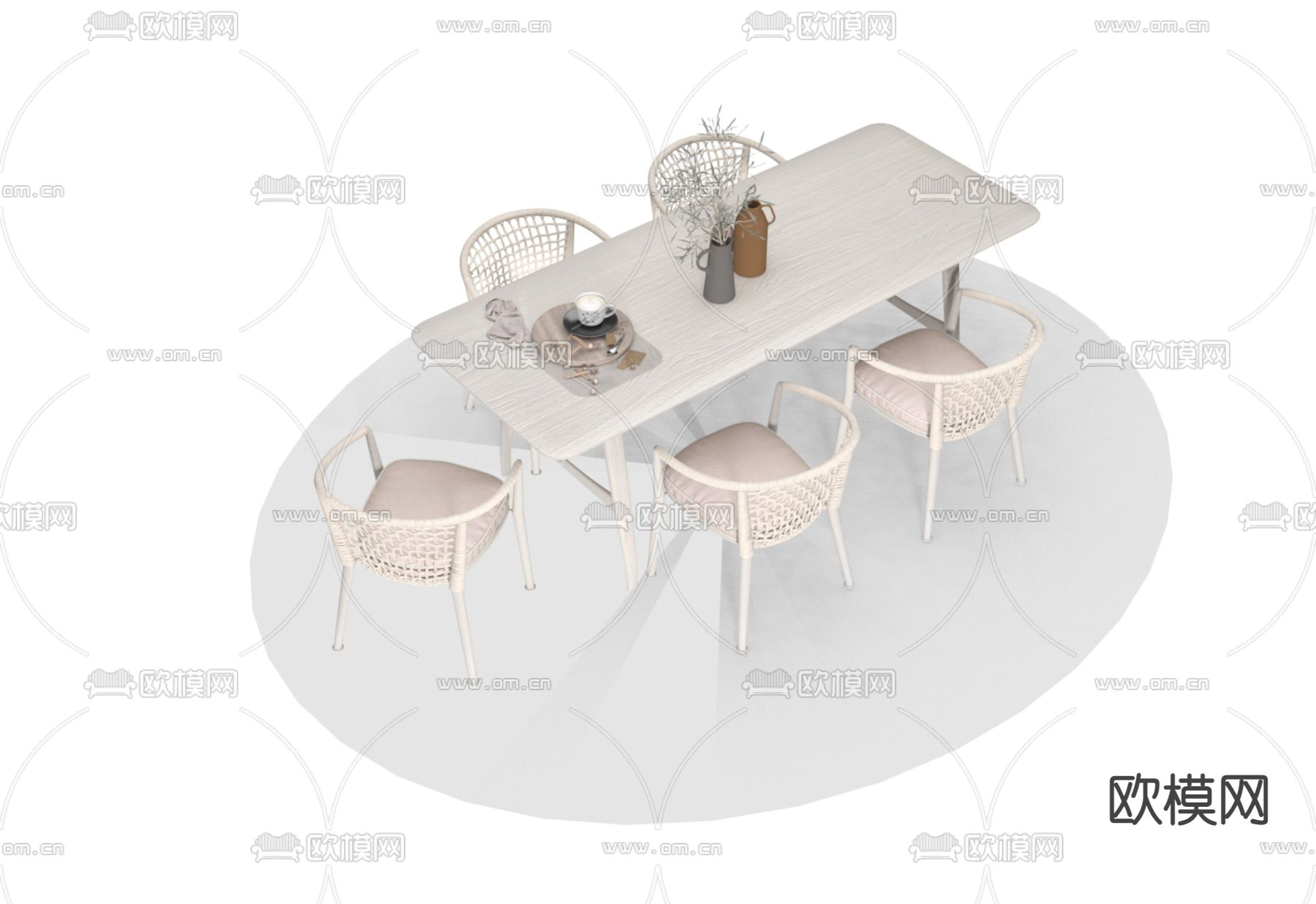 侘寂餐桌椅3d模型下载（渲染图1）